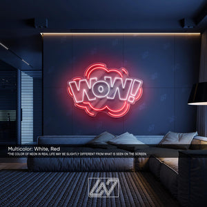 WOW - LED Neon Sign, Aesthetic LED Wall Light, Cool Expression Neon Art, Gamer Room Decor, Fun Pop Art Sign, Vibrant Wow Wall Decor