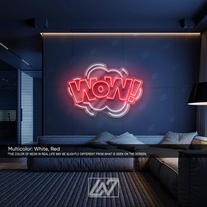 WOW - LED Neon Sign, Aesthetic LED Wall Light, Cool Expression Neon Art, Gamer Room Decor, Fun Pop Art Sign, Vibrant Wow Wall Decor
