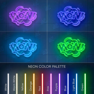 WOW - LED Neon Sign, Aesthetic LED Wall Light, Cool Expression Neon Art, Gamer Room Decor, Fun Pop Art Sign, Vibrant Wow Wall Decor