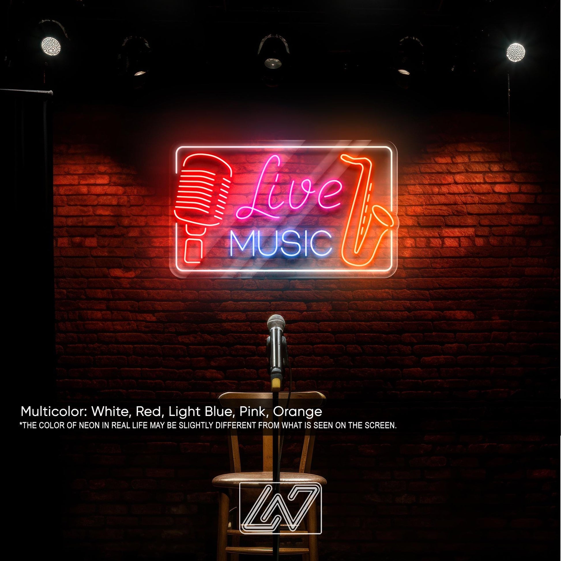 Live Music Neon Sign with Microphone and Saxophone, LED Wall Light for Bars, Music Venues, Jazz Clubs, Stage or Home Studio Decor