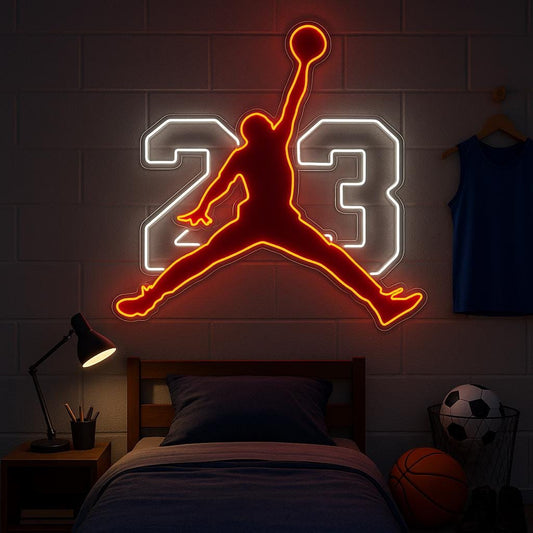 Jordan 23 - LED Neon Sign, Tennis Player Wall Decor, Sport Led Neon Sign, Decor for Kids Room, Sport Signs