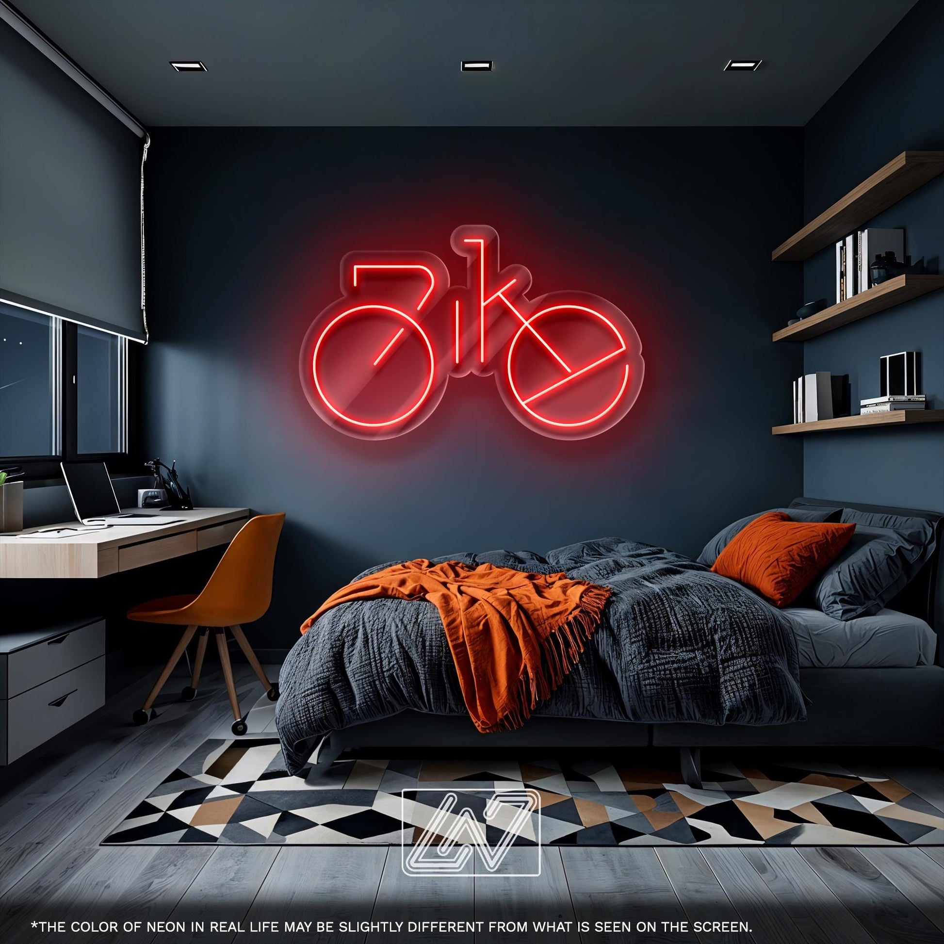 Bike LED Neon Sign Wall Light, Minimalist Bicycle Word Art for Cyclist Decor, Garage, Gym, or Sporty Modern Room Accent