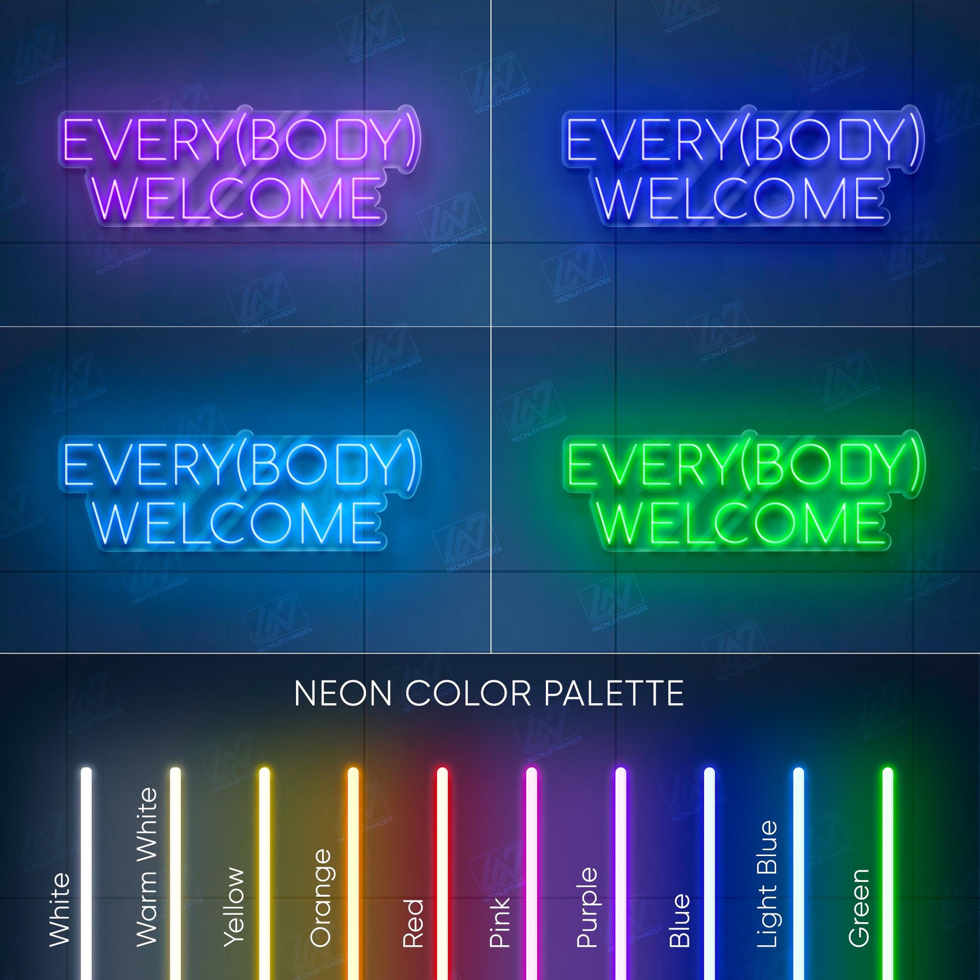 Every(body) Welcome Neon Sign LED Light, Inclusive Tattoo Studio Wall Decor, Body Positivity Sign for Ink Parlor or Creative Space