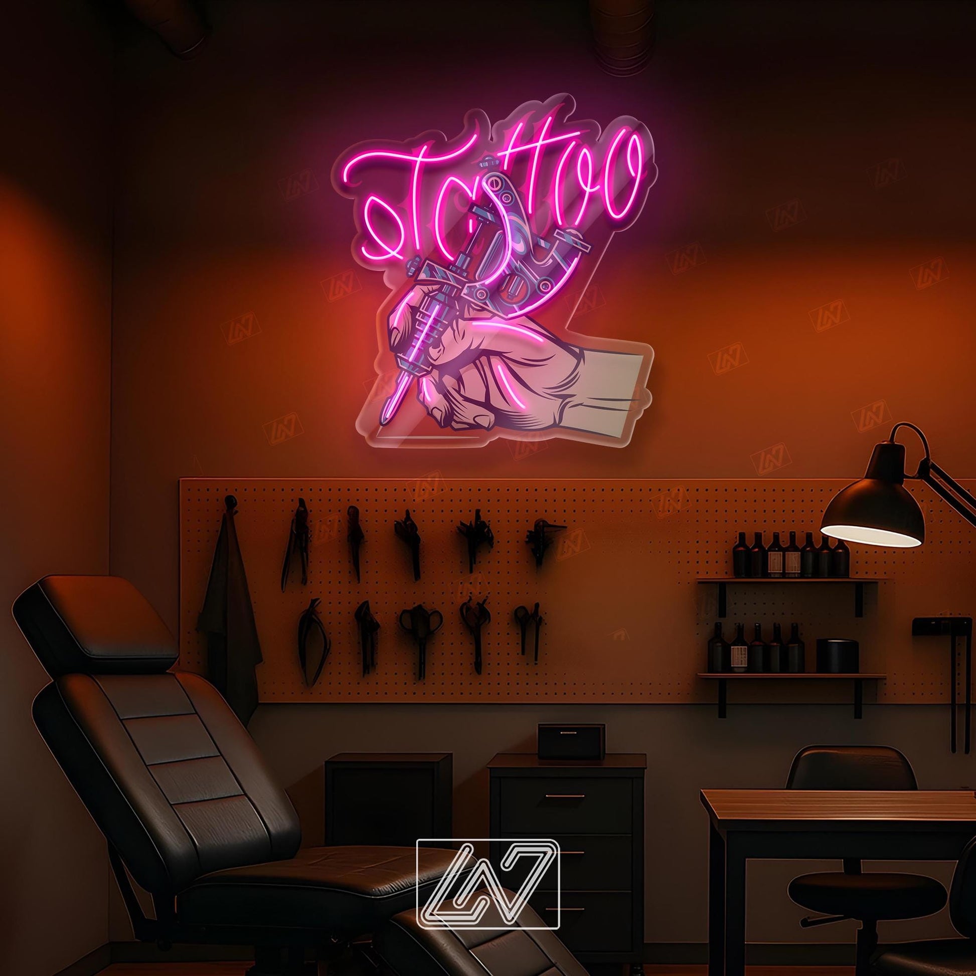 Tattoo Studio Neon Sign LED Wall Light, Bold Ink Parlor Decor for Artists, Shopfront or Tattoo Room, Edgy Urban Tattoo Art Sign