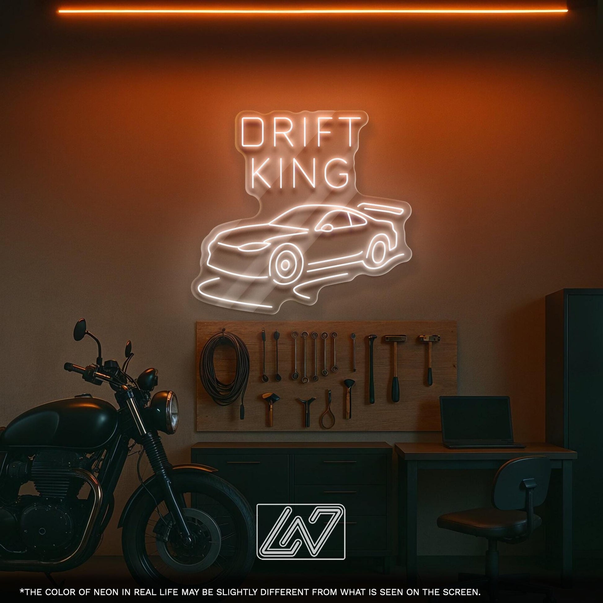 Drift King LED Neon Sign – Wall Light with Car Design for Garage, Man Cave or Racing Room, Perfect Gift for Drift Fans and Car Enthusiasts