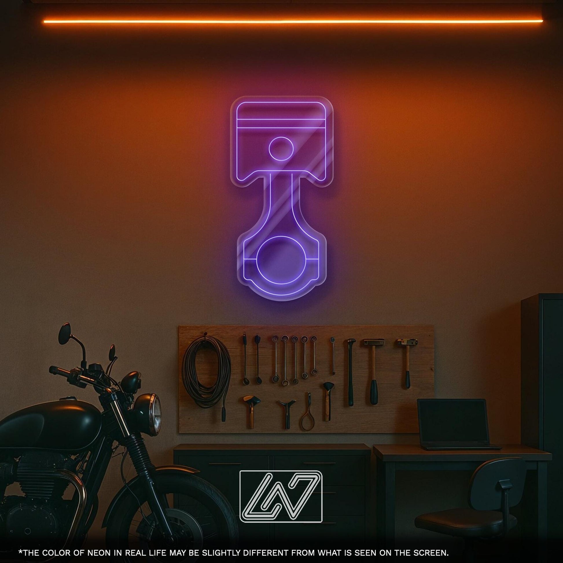 Piston LED Neon Sign with Car Design – Wall Light for Garage, Auto Workshop or Man Cave, Perfect Gift for Car Lovers and Tuning Fans