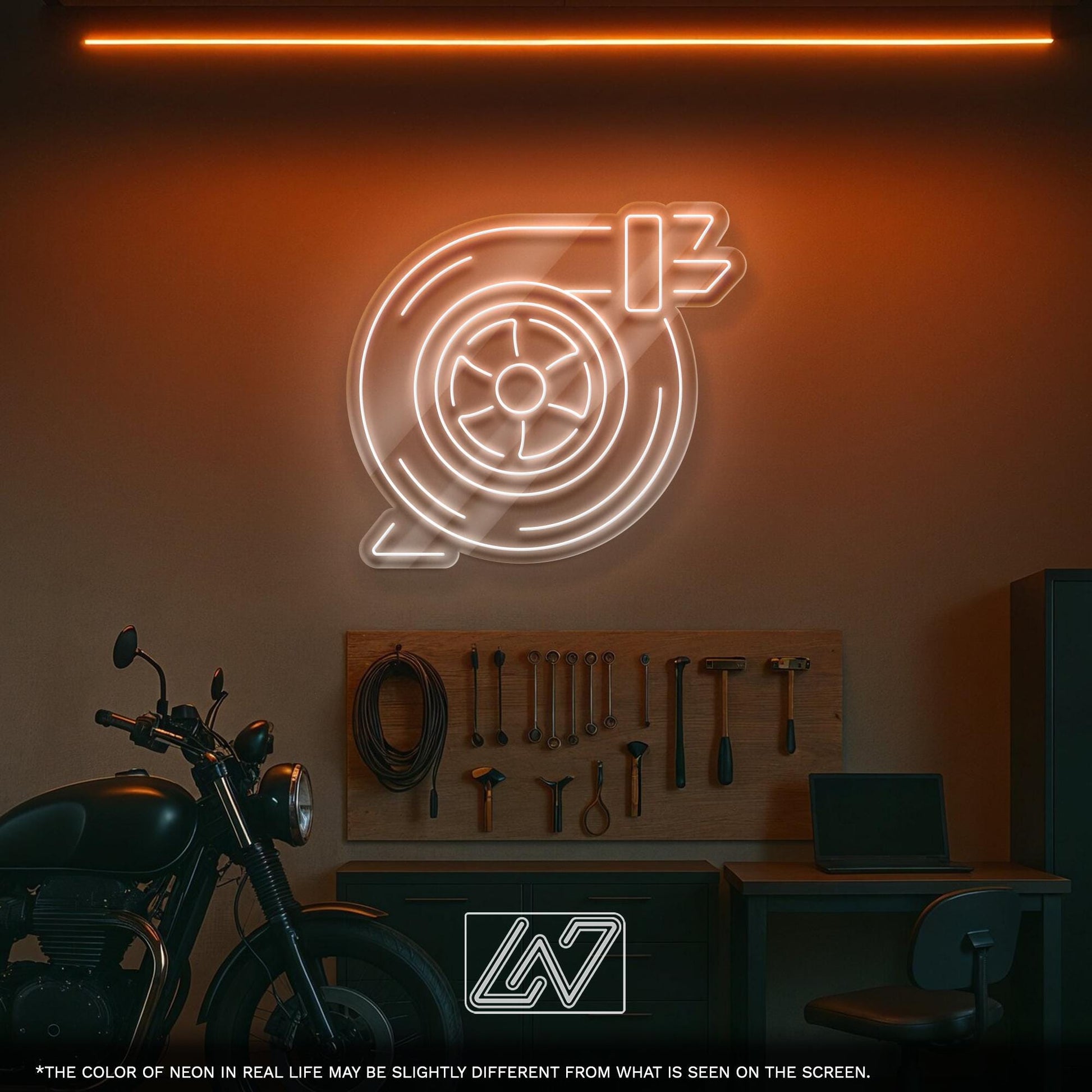 Turbo LED Neon Sign with Car Design – Wall Light for Garage, Auto Workshop or Man Cave, Perfect Gift for Car Lovers and Tuning Fans