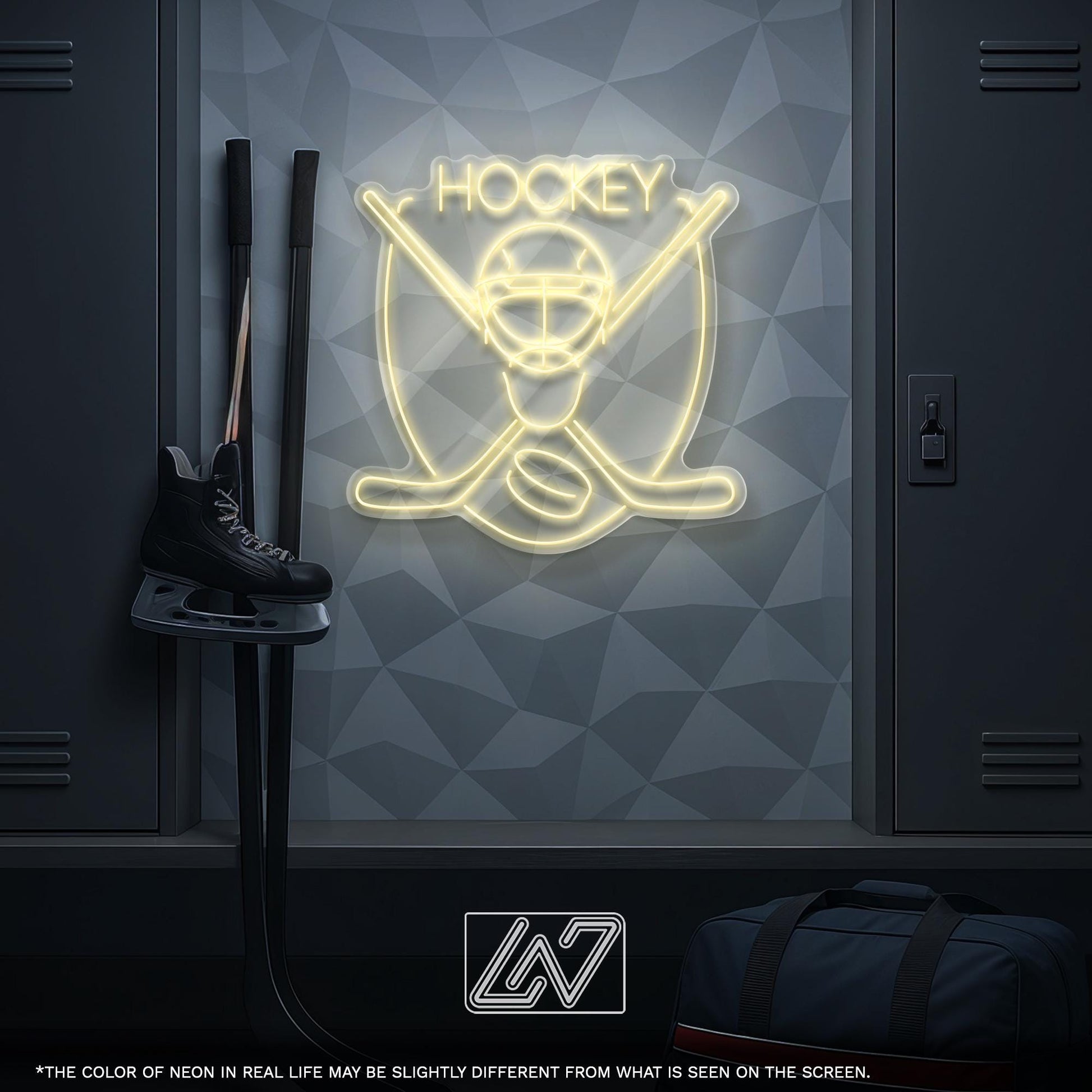 Hockey LED Neon Sign – Wall Light with Player Design for Game Room, Sports Bar or Teen Bedroom, Perfect Gift for Hockey Fans and Athletes