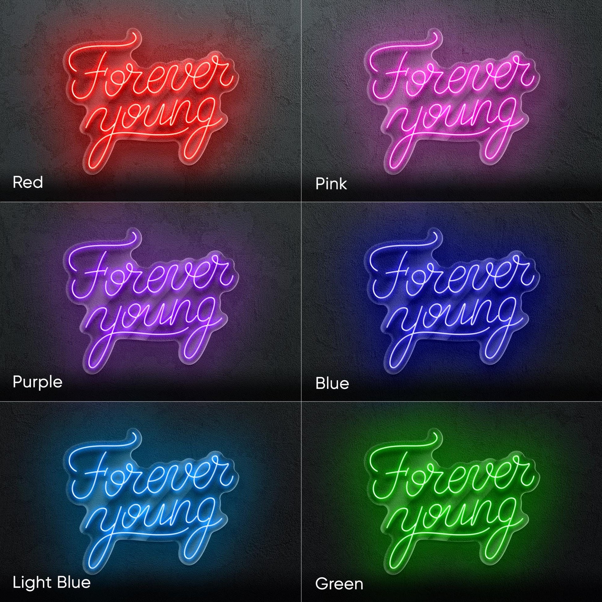 Forever Young LED Neon Sign – Stylish Wall Light for Bedroom, Studio or Living Room, Perfect Gift for Dreamers, Teens and Aesthetic Lovers