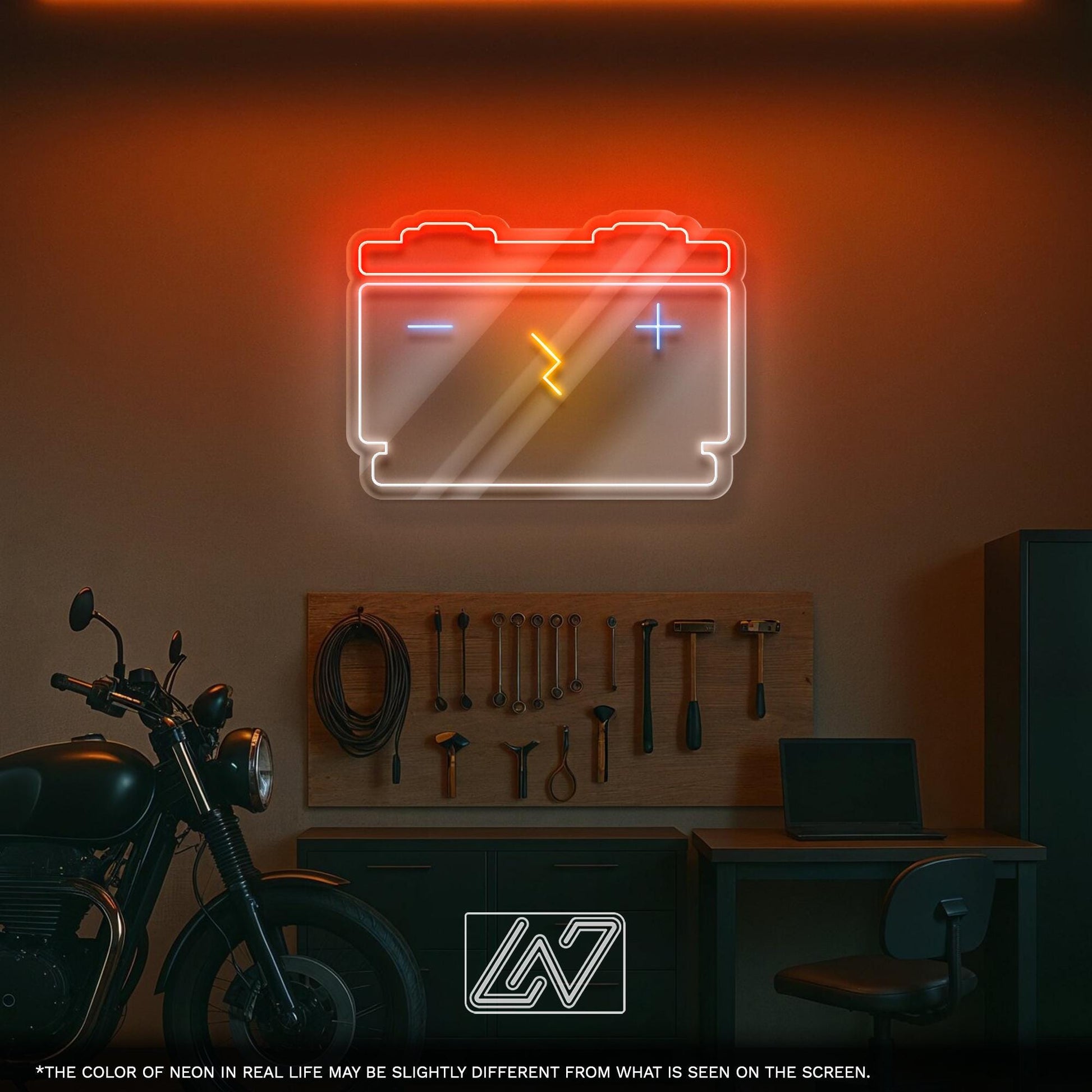 Car Battery LED Neon Sign - Bright Wall Light with Electric Symbol for Garage, Auto Shop or Workshop, Perfect Gift for Mechanics and Car Guy