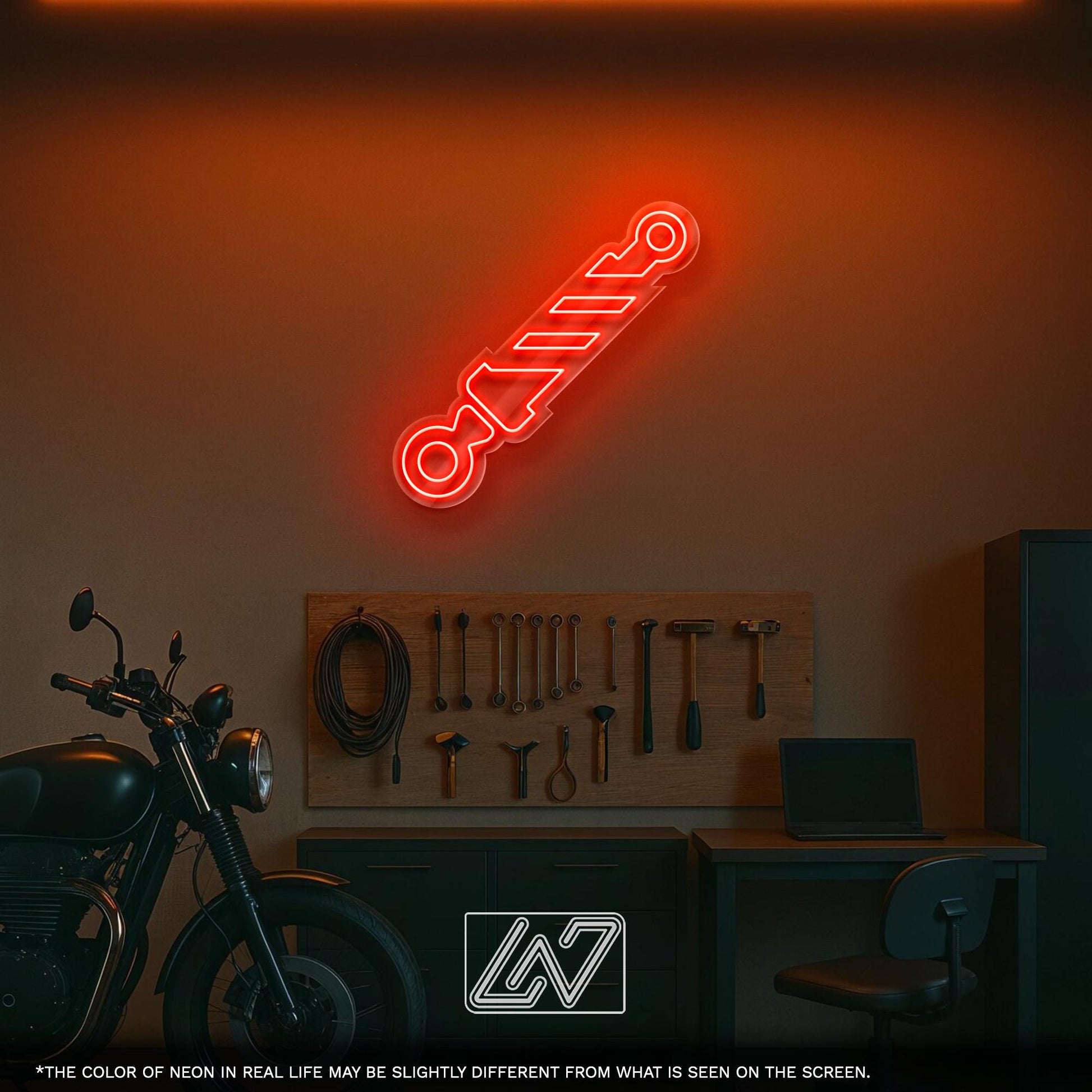 Shock Absorber - LED Neon Sign with Suspension Design for Garage, Auto Shop or Man Cave, Perfect Gift for Mechanics and Car Enthusiasts