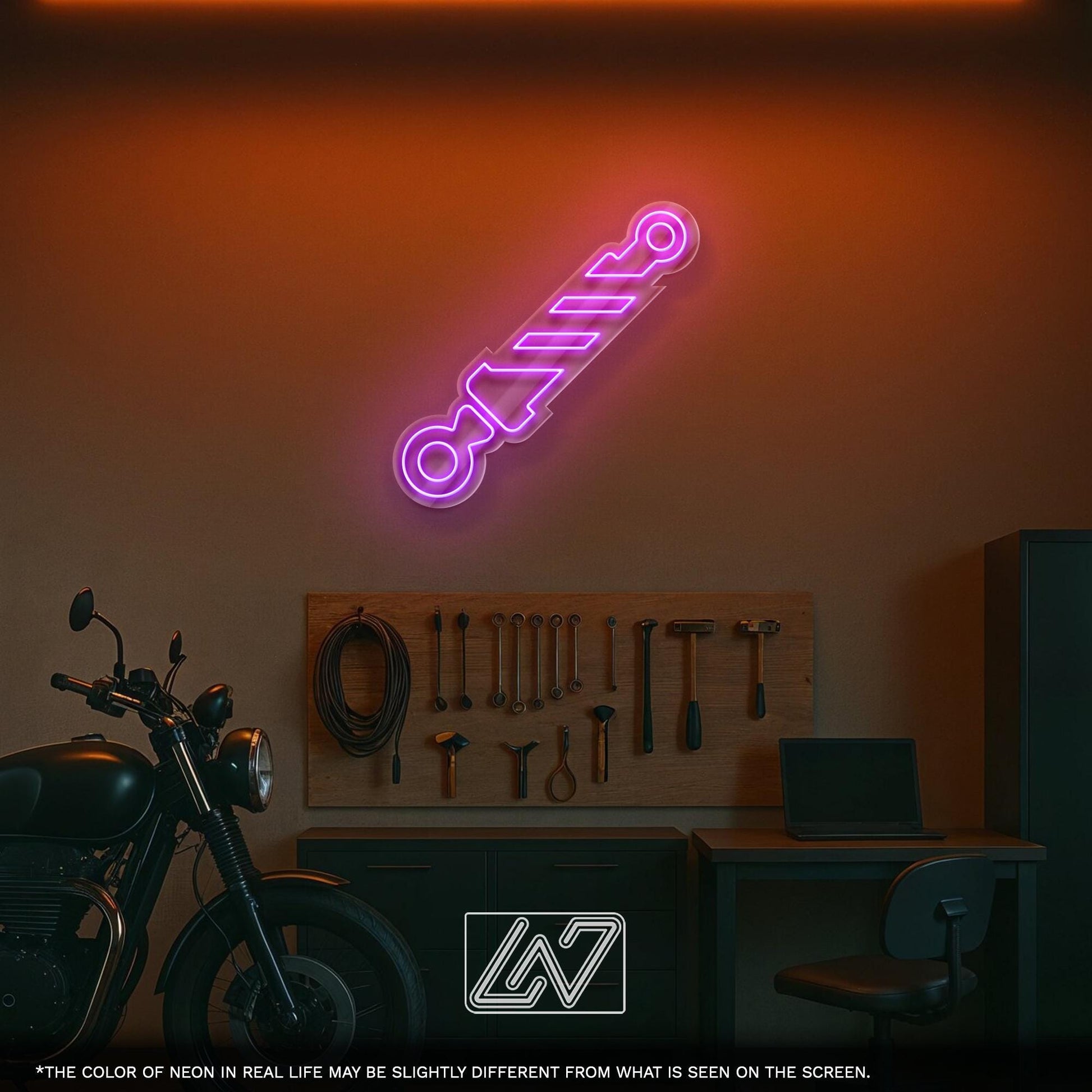 Shock Absorber - LED Neon Sign with Suspension Design for Garage, Auto Shop or Man Cave, Perfect Gift for Mechanics and Car Enthusiasts