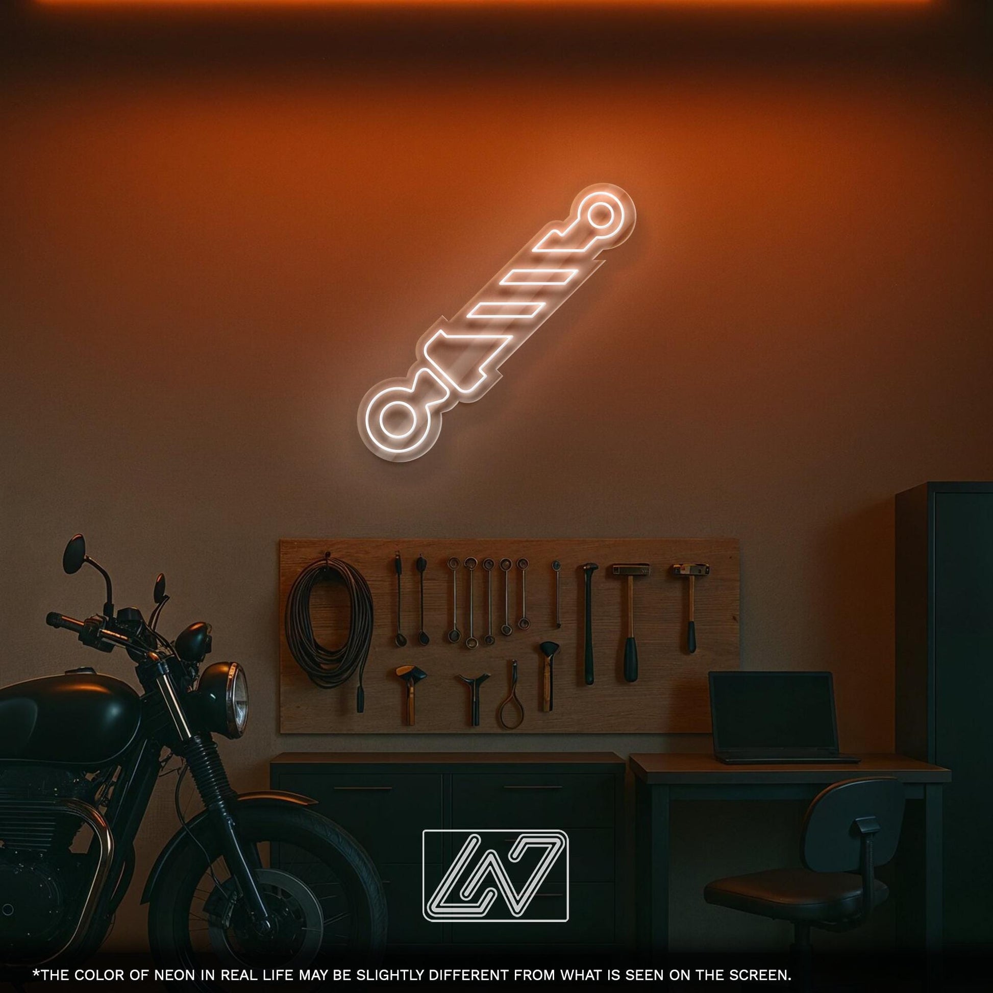 Shock Absorber - LED Neon Sign with Suspension Design for Garage, Auto Shop or Man Cave, Perfect Gift for Mechanics and Car Enthusiasts