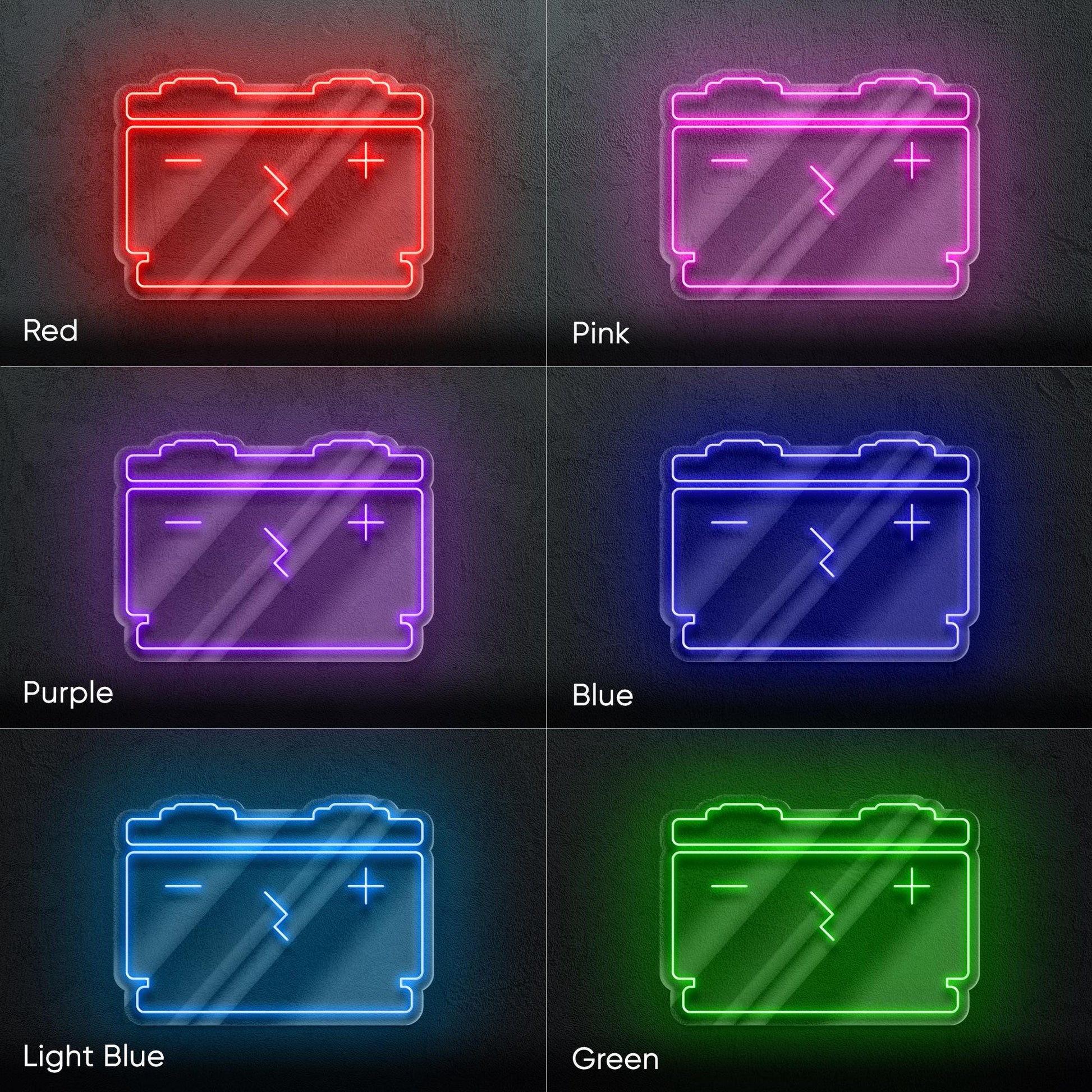 Car Battery LED Neon Sign - Bright Wall Light with Electric Symbol for Garage, Auto Shop or Workshop, Perfect Gift for Mechanics and Car Guy