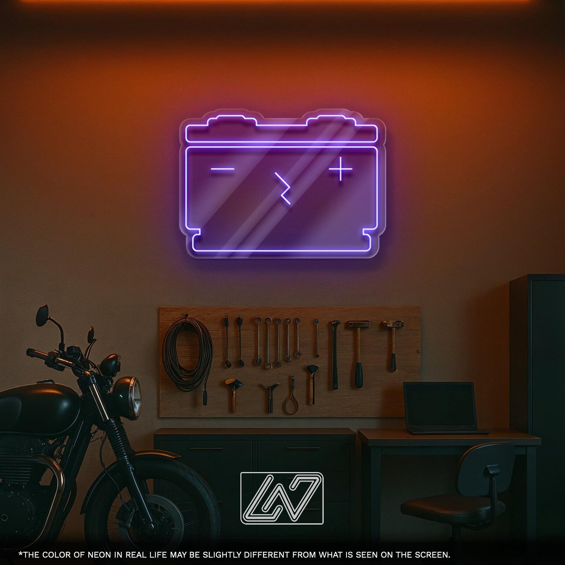 Car Battery LED Neon Sign - Bright Wall Light with Electric Symbol for Garage, Auto Shop or Workshop, Perfect Gift for Mechanics and Car Guy