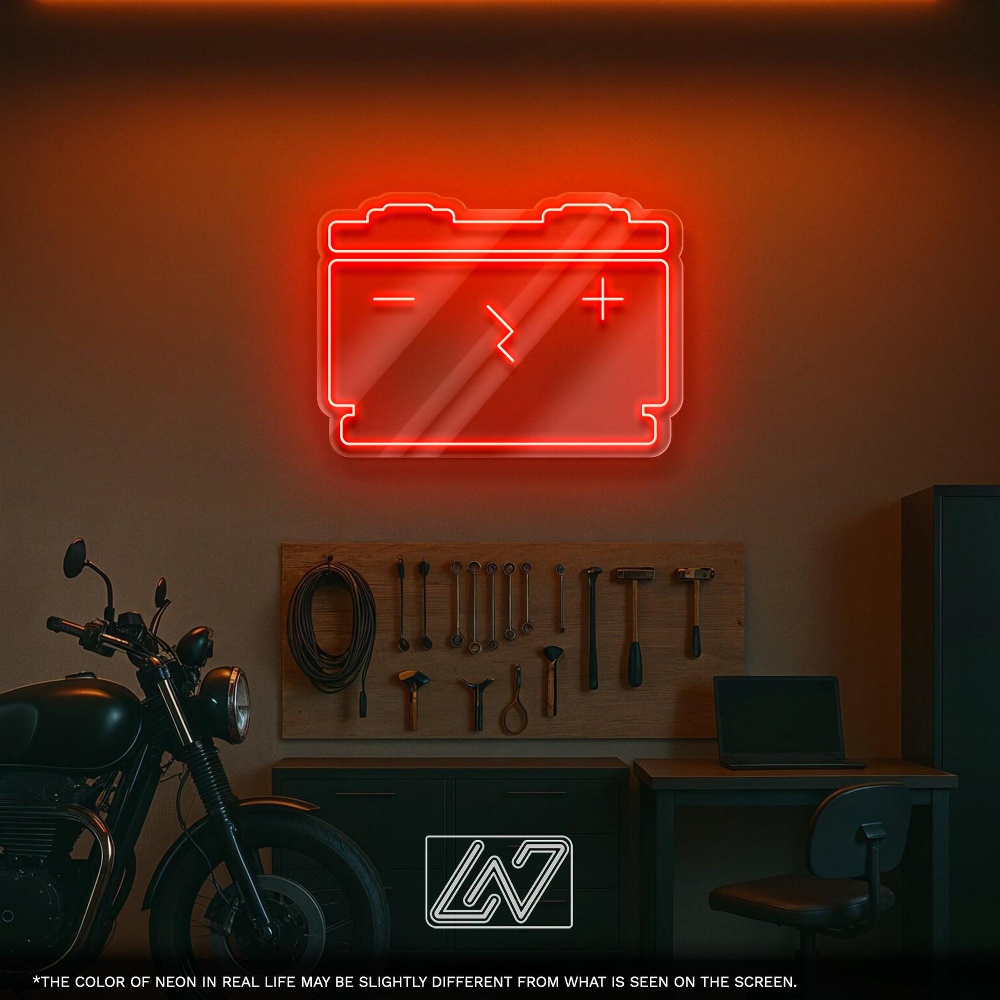 Car Battery LED Neon Sign - Bright Wall Light with Electric Symbol for Garage, Auto Shop or Workshop, Perfect Gift for Mechanics and Car Guy