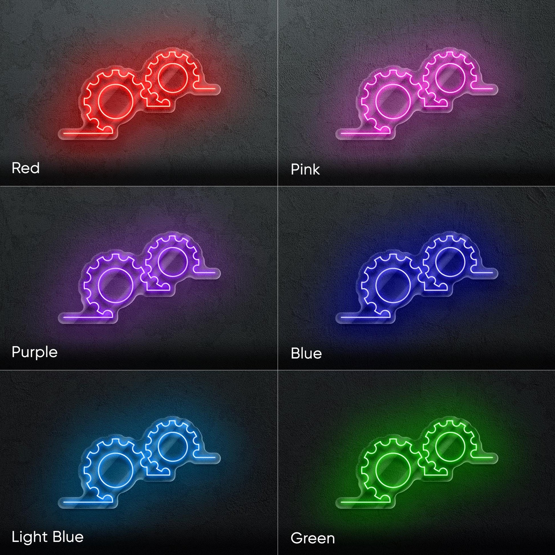 Line Gears Symbols LED Neon Sign for Workshop Decor, Industrial Wall Light, Steampunk Theme Lighting for Garage, Office or Man Cave