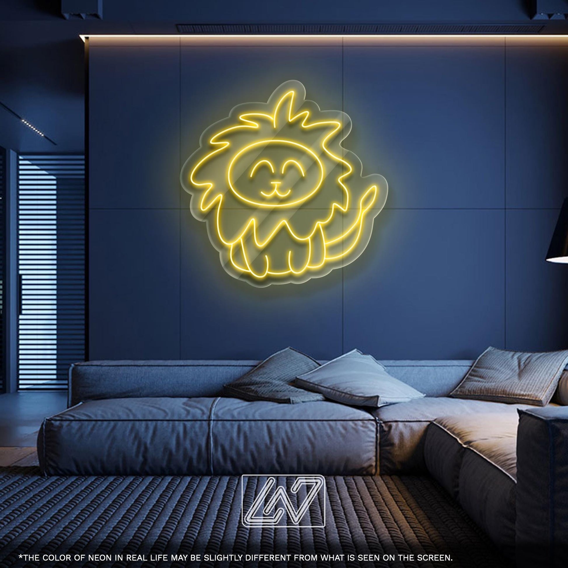 Cute Lion LED Neon Sign – Yellow Animal Light Decor for Kids Room, Baby Nursery, Jungle Party or Safari-Themed Interior