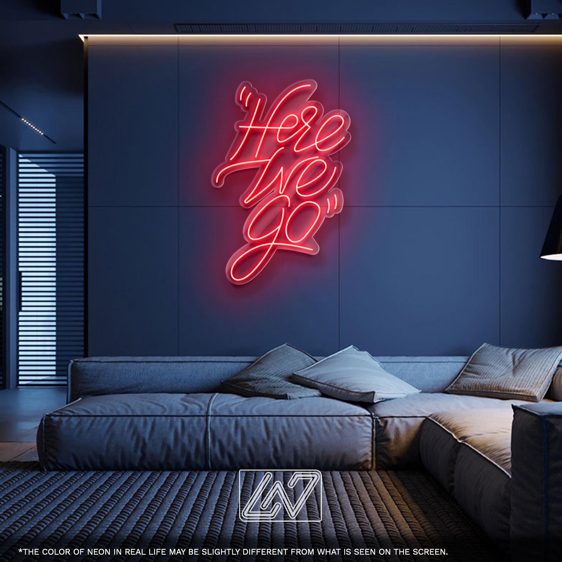 Here We Go LED Neon Sign – Motivational Wall Light for Office, Gym, Gaming Setup or Streaming Room Decor