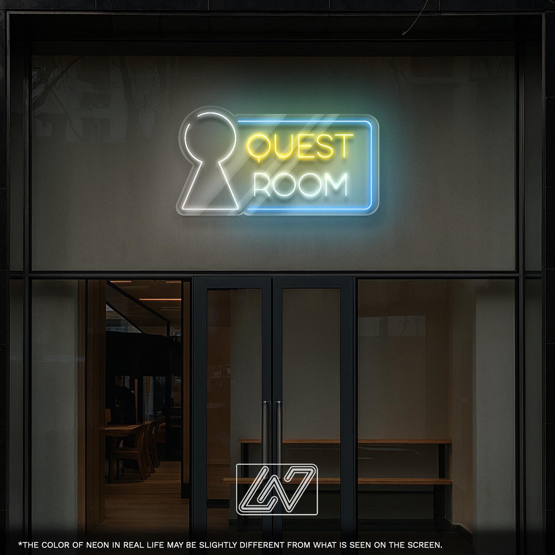 Quest Room LED Neon Sign – Bright modern signage for escape rooms, perfect for entrances, lobbies or entertainment venues