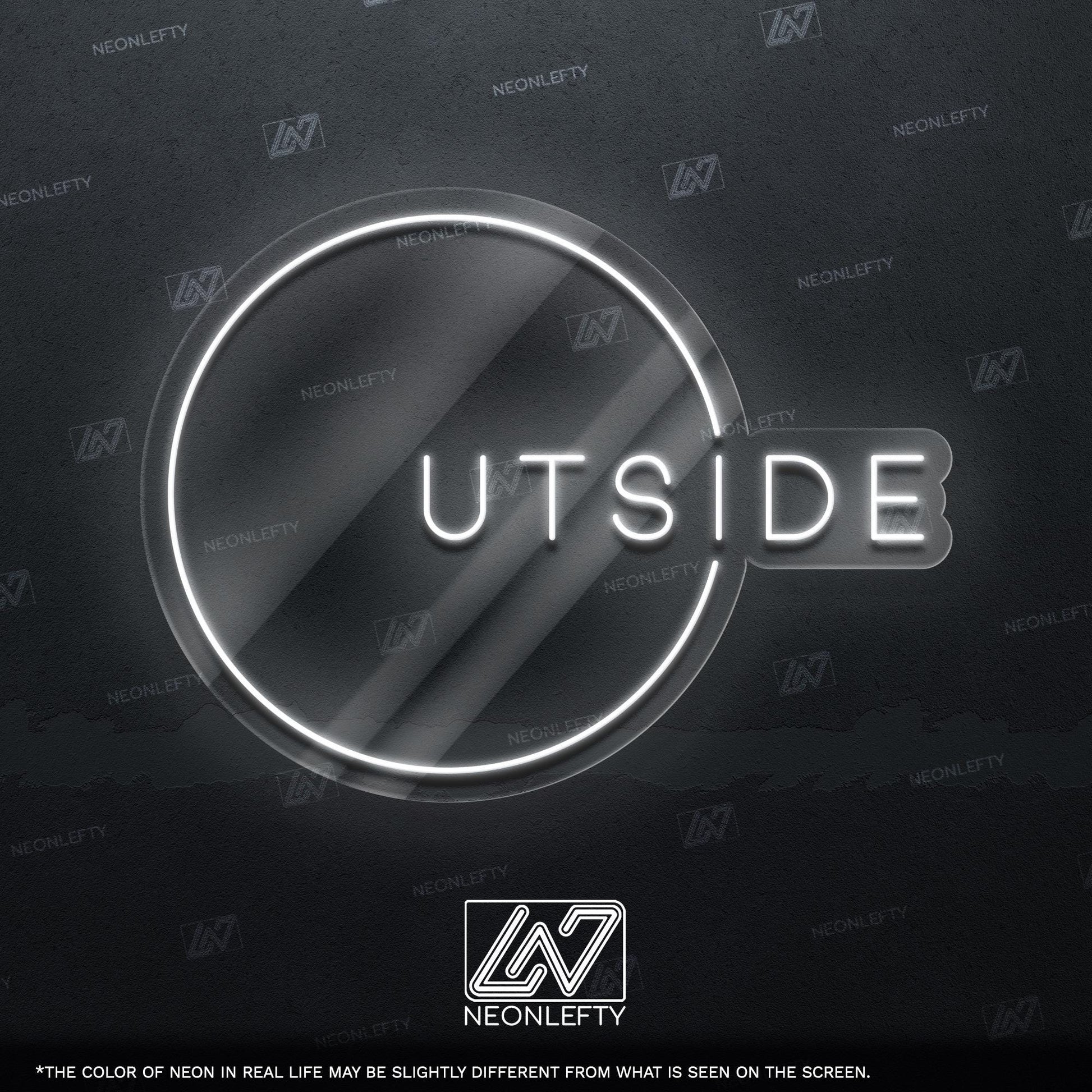 Outside Neon Sign - Modern LED sign with circular design, perfect for terrace, balcony, patio lounge, or nature-inspired interiors