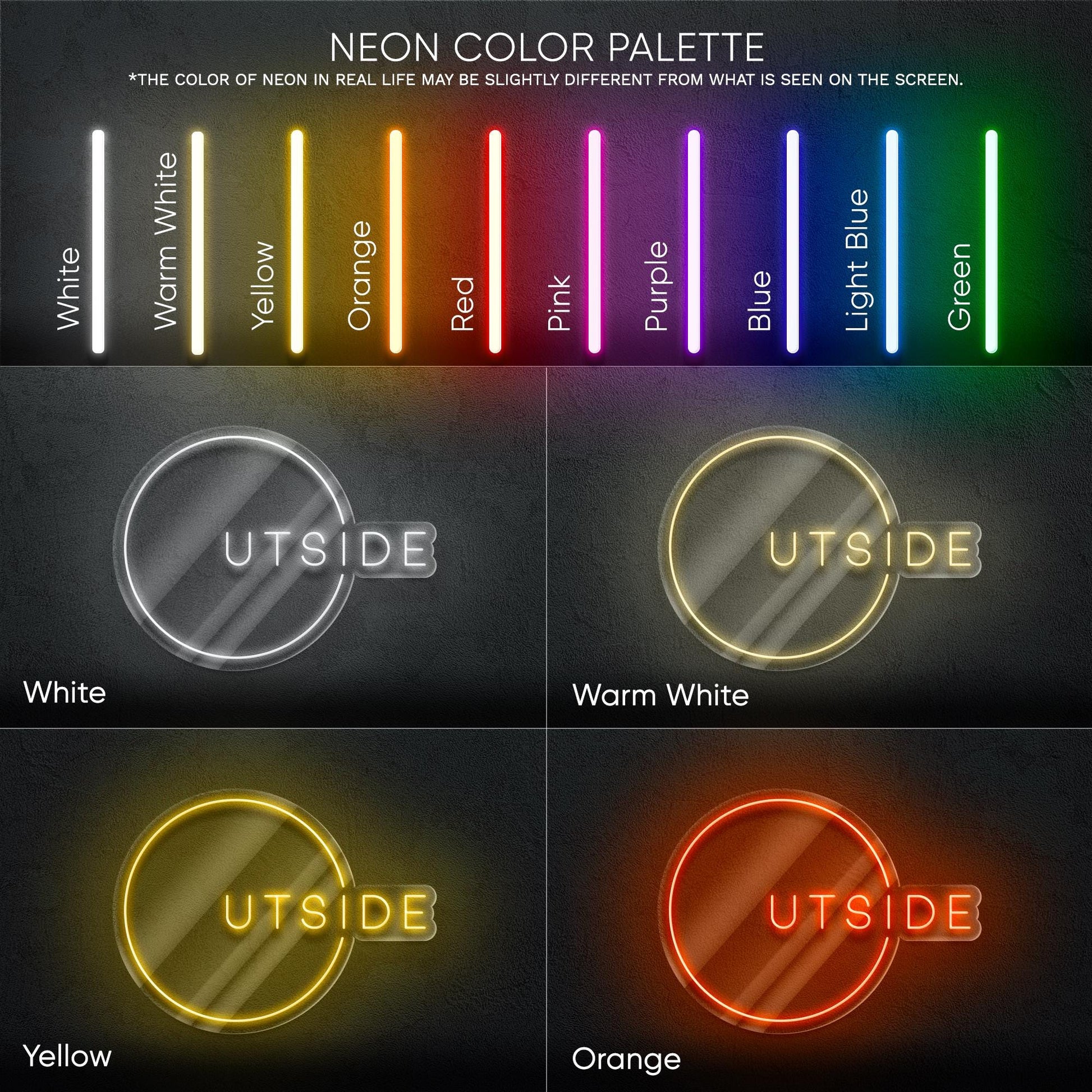 Outside Neon Sign - Modern LED sign with circular design, perfect for terrace, balcony, patio lounge, or nature-inspired interiors