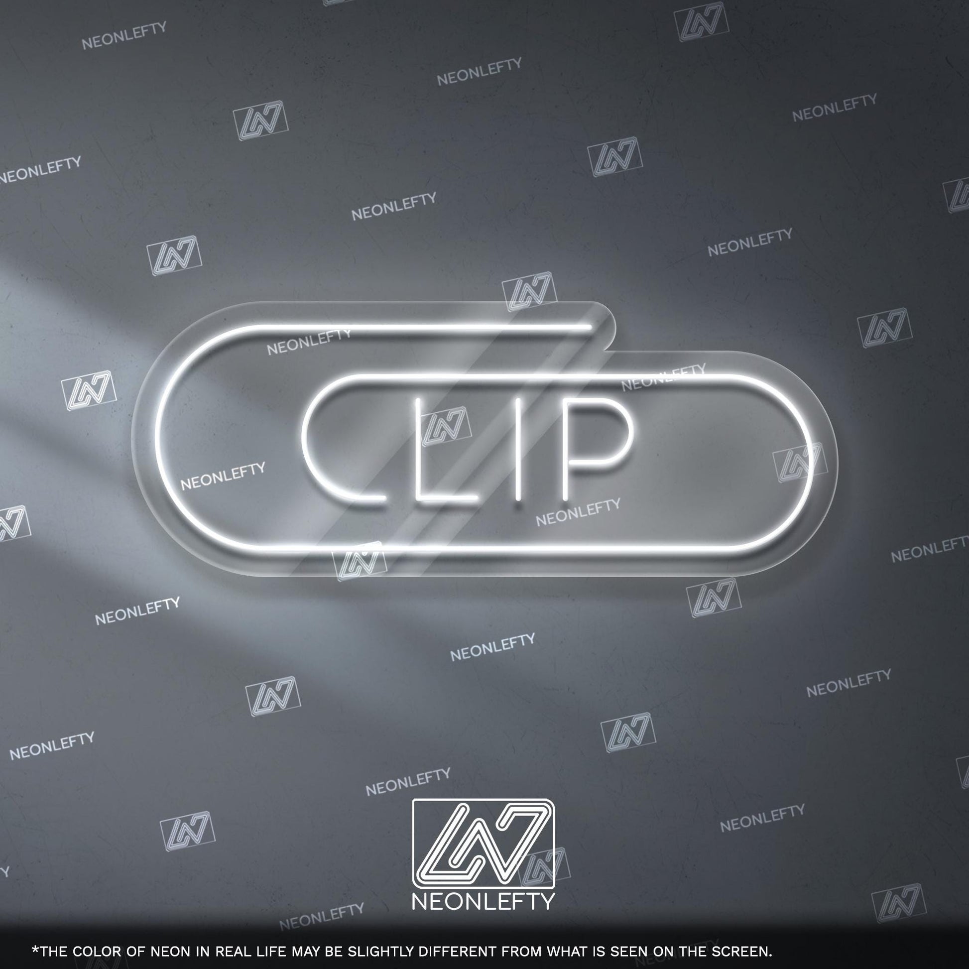Clip Neon Sign - Minimalist LED wall sign with paperclip-inspired shape, ideal for office decor, study rooms, workspaces or creative studios