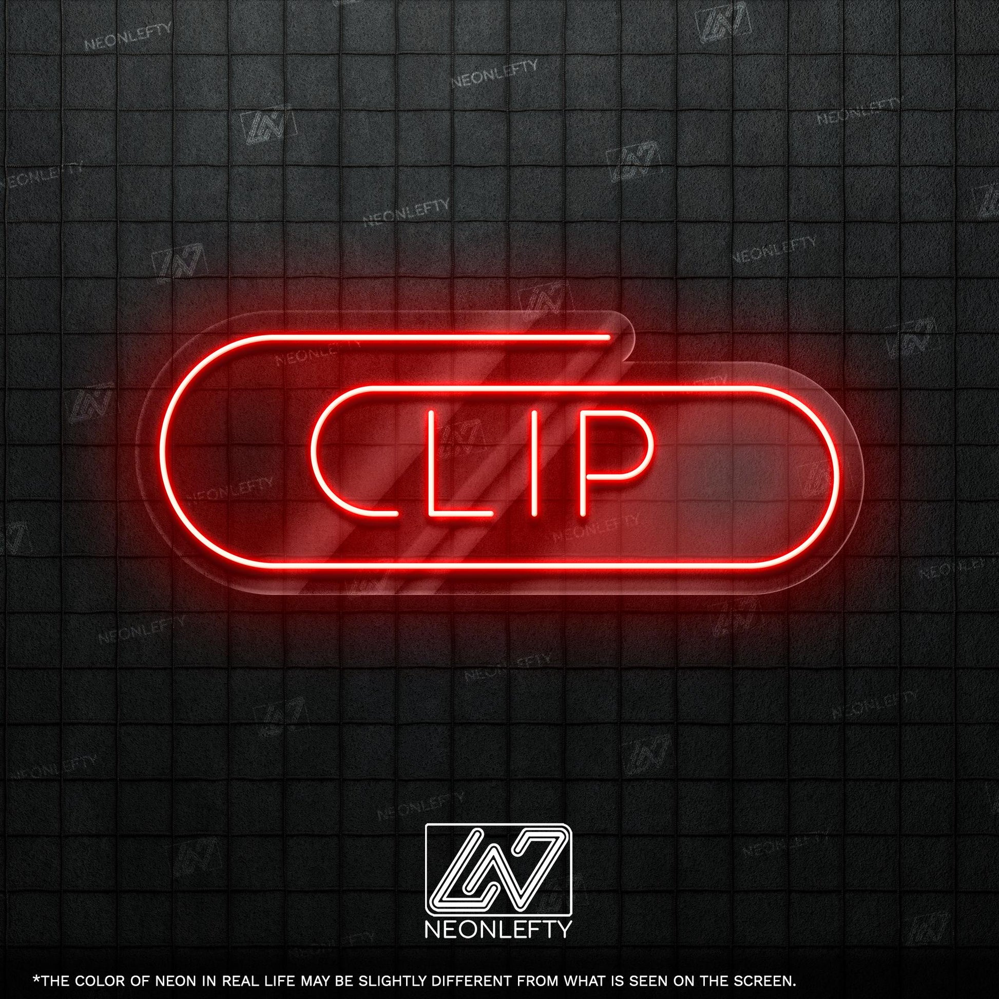 Clip Neon Sign - Minimalist LED wall sign with paperclip-inspired shape, ideal for office decor, study rooms, workspaces or creative studios