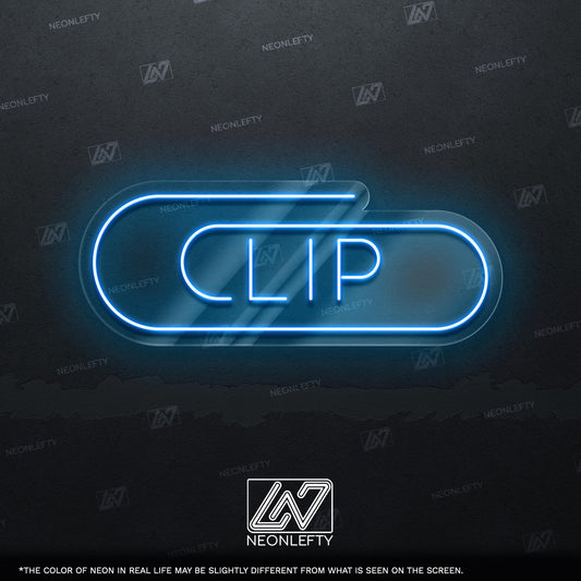 Clip Neon Sign - Minimalist LED wall sign with paperclip-inspired shape, ideal for office decor, study rooms, workspaces or creative studios