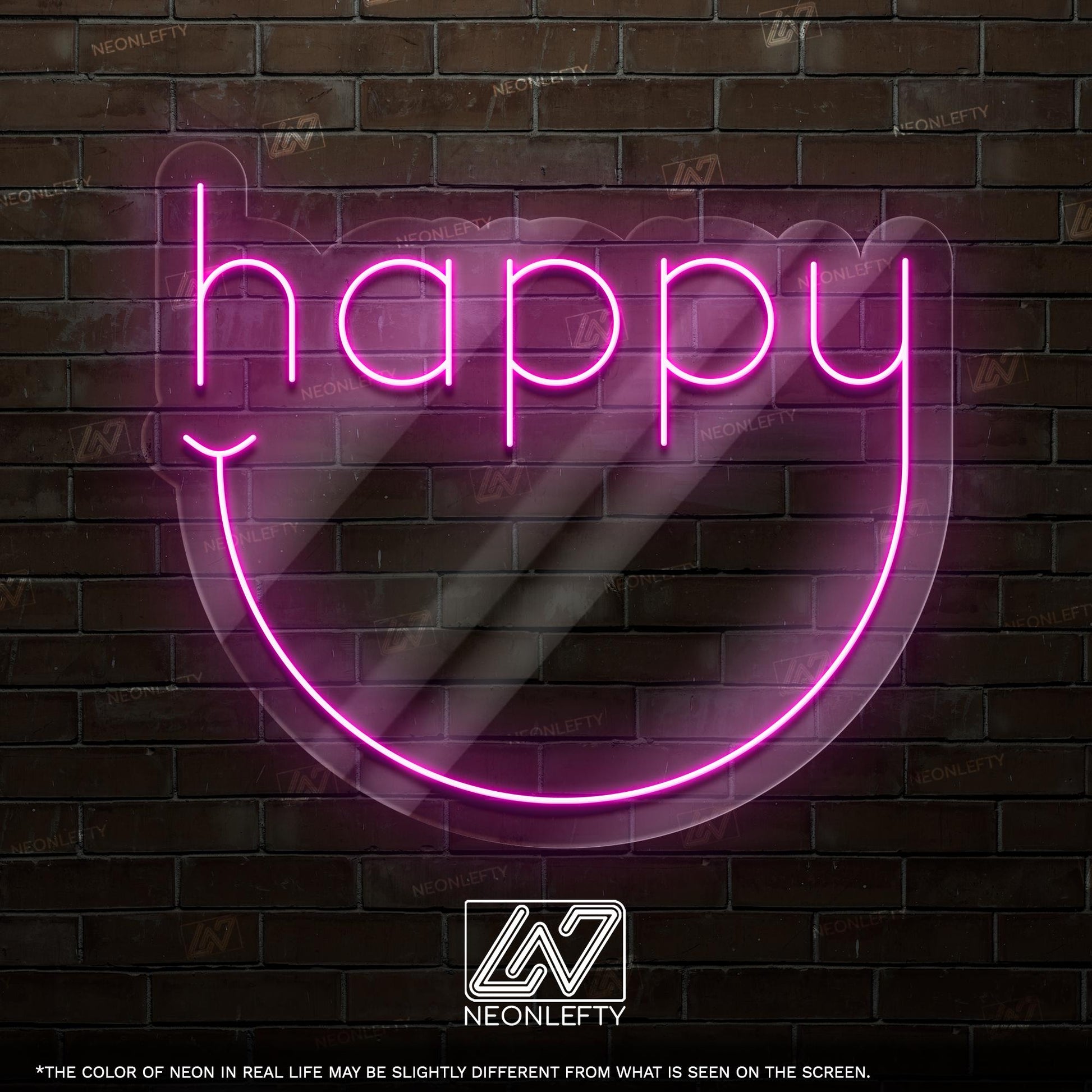 Happy Neon Sign - Cheerful and minimal LED wall decor with a curved smile design, perfect for living rooms, nurseries, studios, cozy spaces