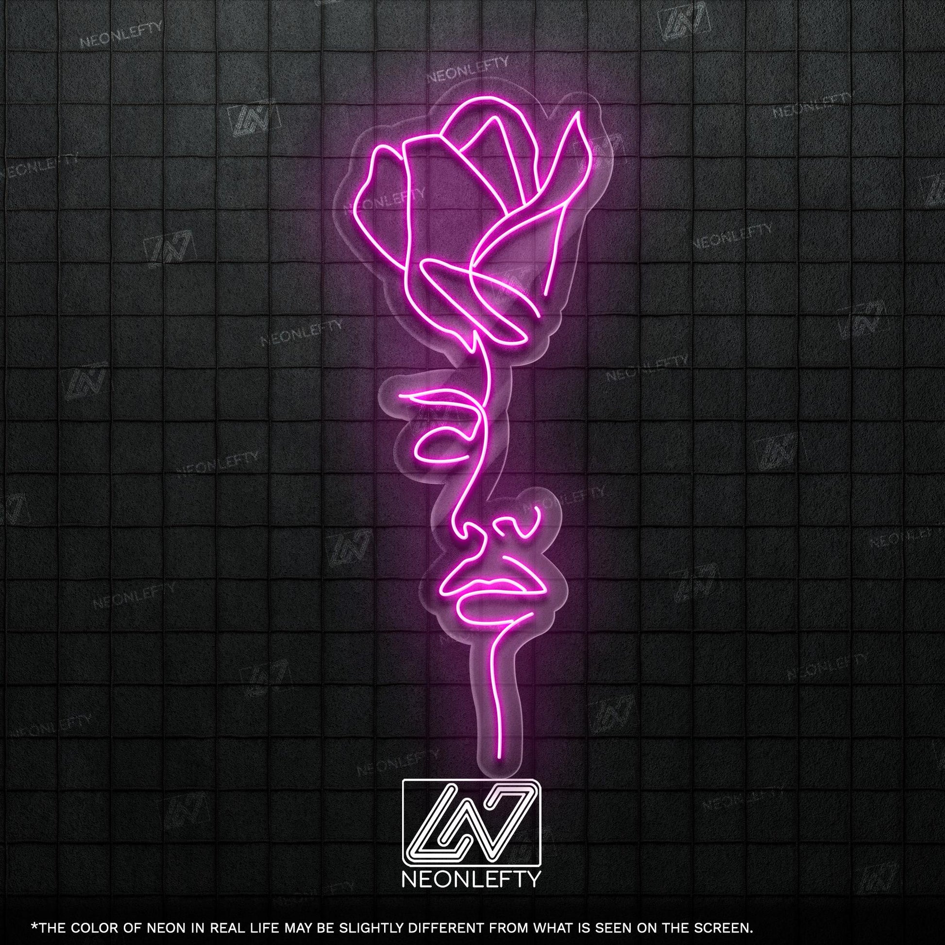 Rose and Girl Neon Sign - Elegant LED art combining a rose and female face, ideal for salons, bedrooms, studios or modern artistic interiors