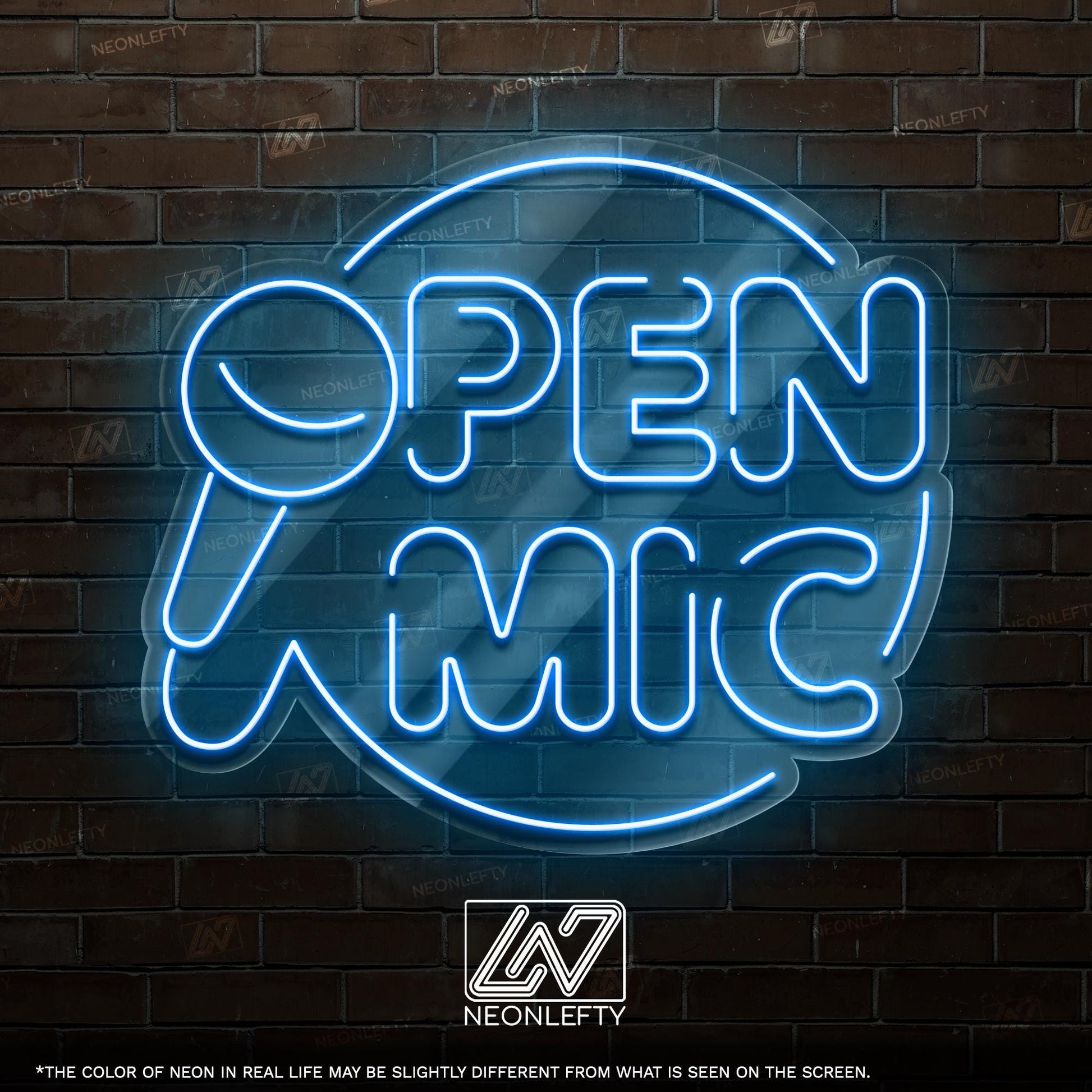 Open Mic Neon Sign - Bold LED wall decor with microphone design, perfect for bars, music venues, home studios, comedy nights or stage areas