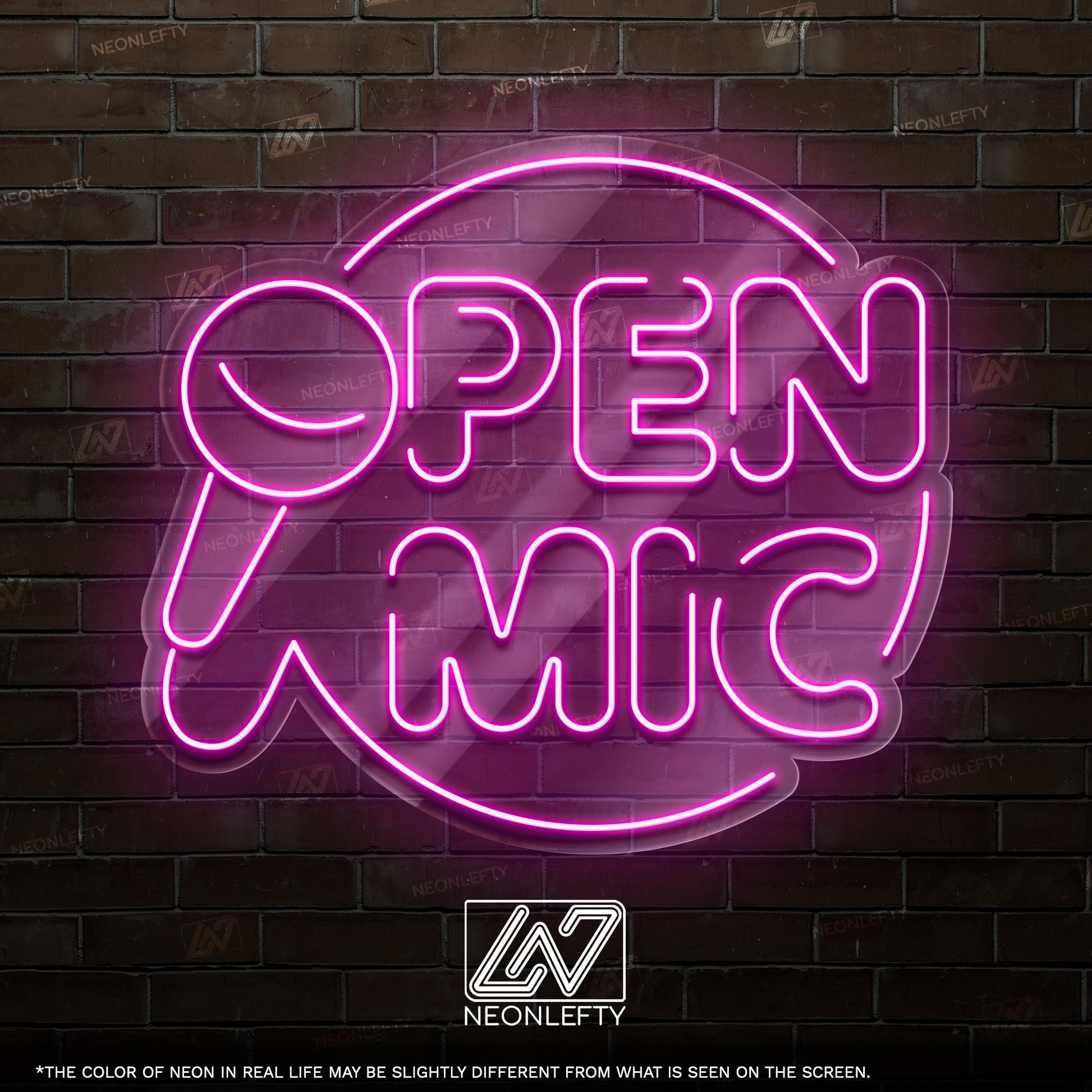 Open Mic Neon Sign - Bold LED wall decor with microphone design, perfect for bars, music venues, home studios, comedy nights or stage areas