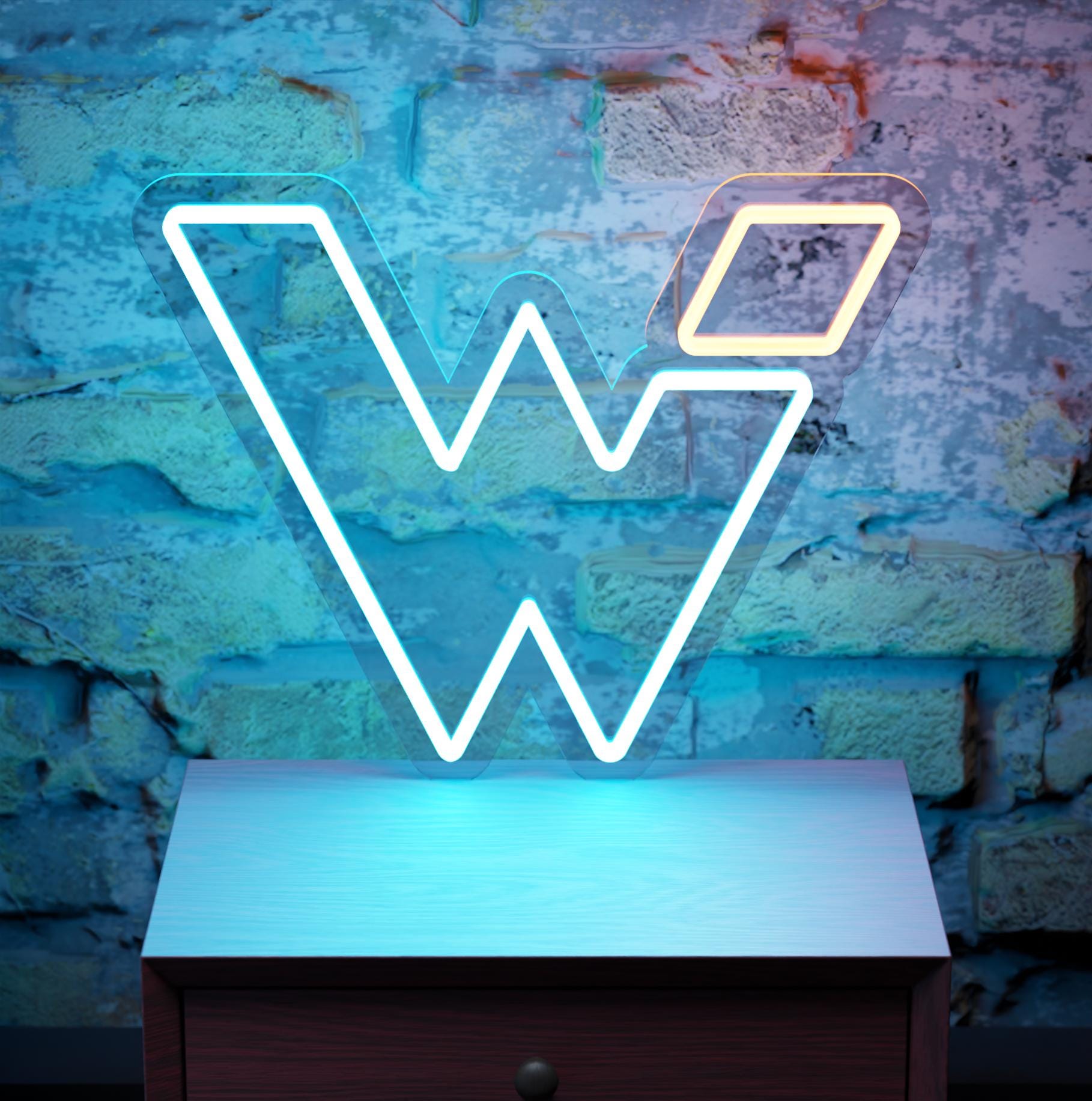 Custom Neon Initials Sign – Personalized name letters in modern blue-orange LED style, perfect for gifts, kids' rooms, weddings or branding