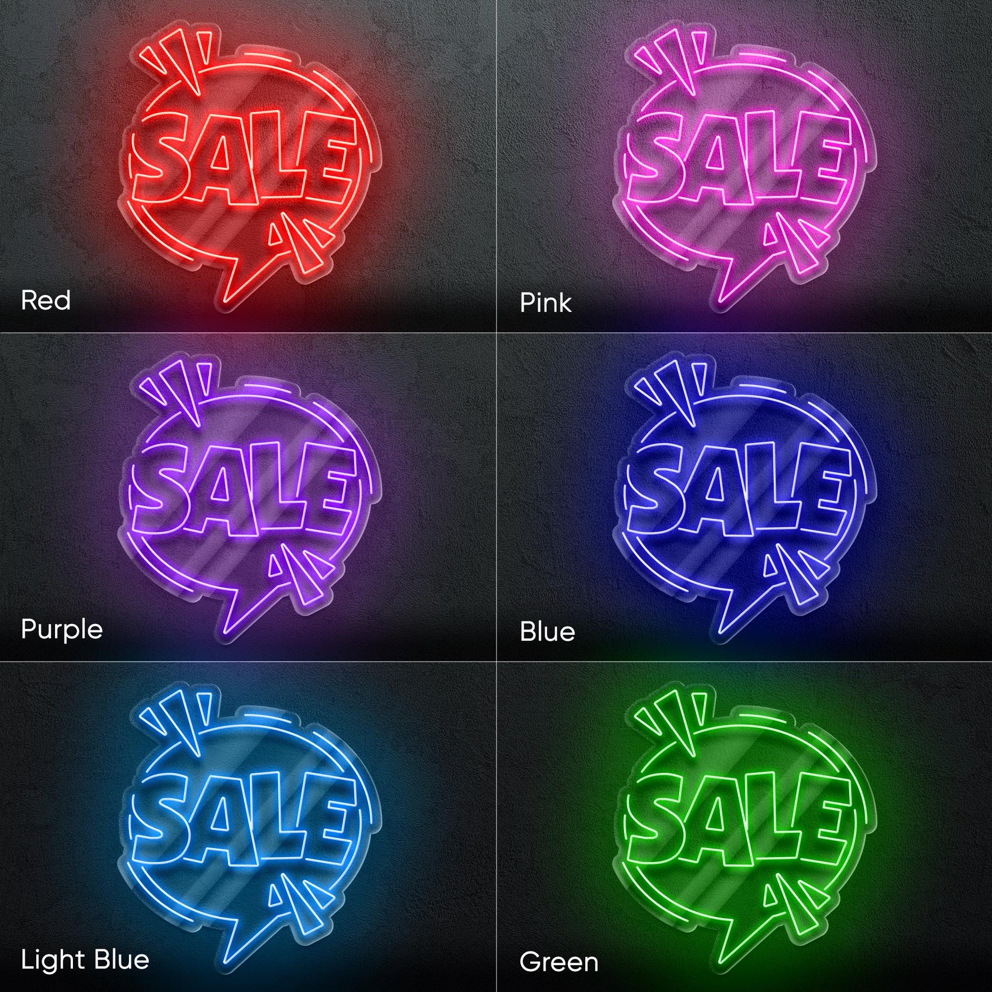 Sale Neon Sign - Bold and attention-grabbing neon sign in comic style, perfect for shops, boutiques, markets, pop-up stores, event displays