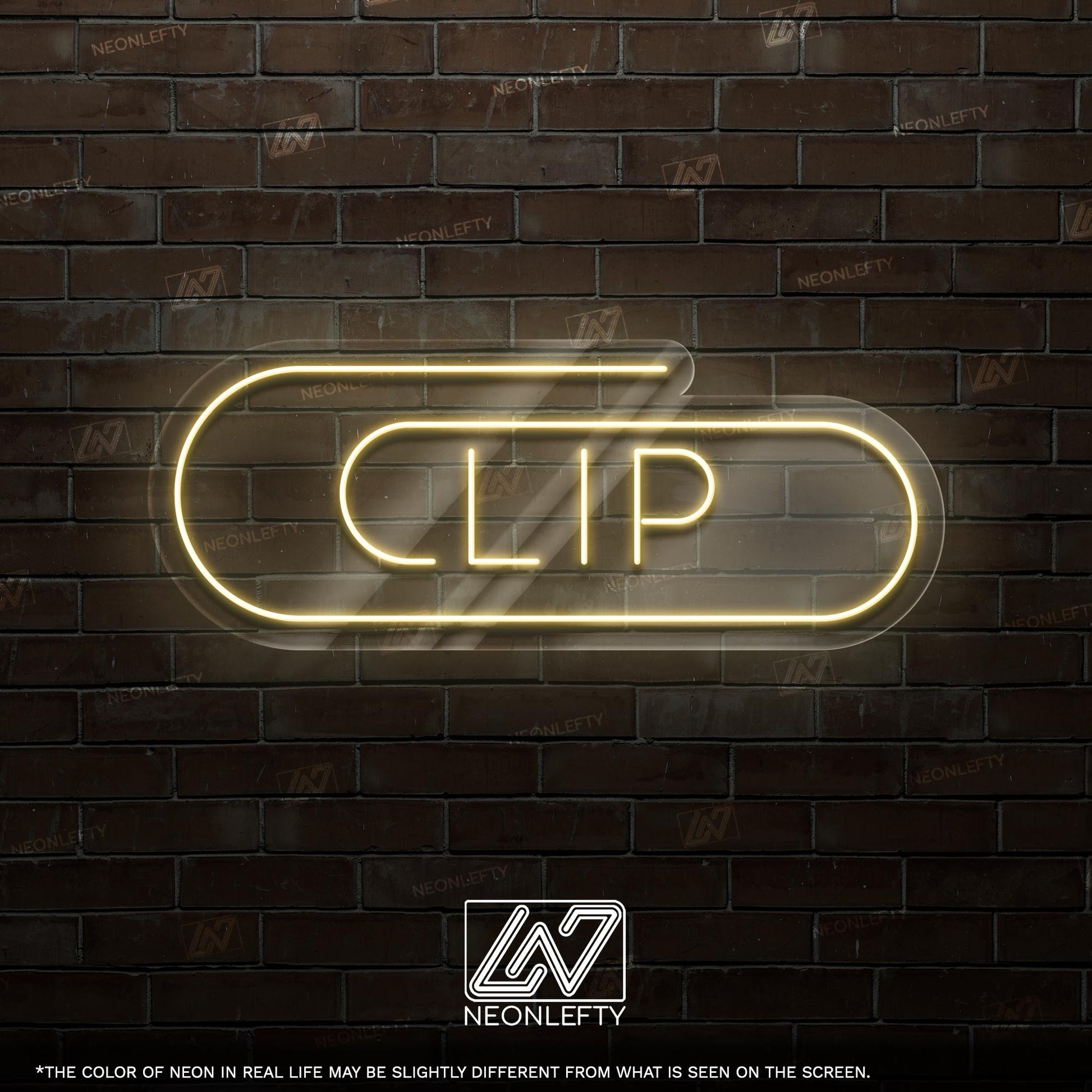Clip Neon Sign - Minimalist LED wall sign with paperclip-inspired shape, ideal for office decor, study rooms, workspaces or creative studios