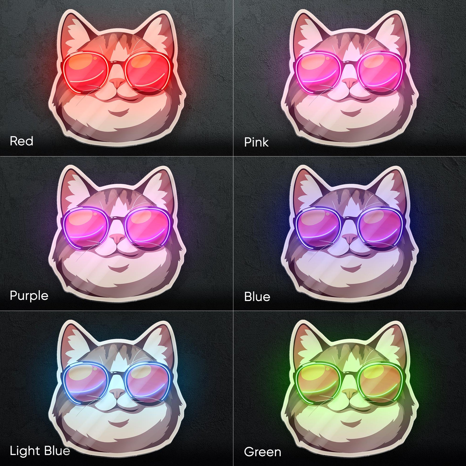 Cool Cat Neon Sign - Fun and stylish LED decor featuring a cat in sunglasses, perfect for pet lovers, kids' rooms, cafes or creative spaces