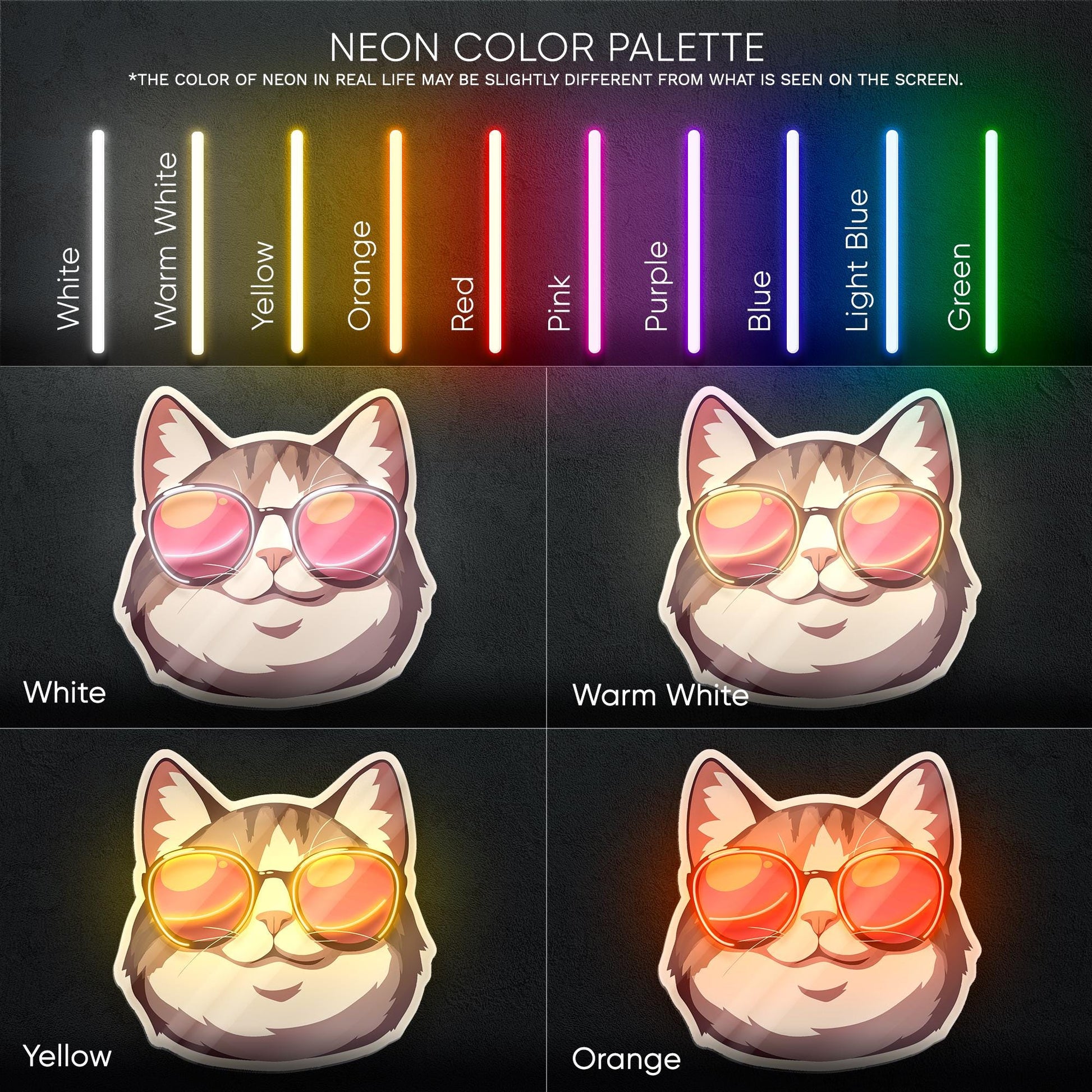 Cool Cat Neon Sign - Fun and stylish LED decor featuring a cat in sunglasses, perfect for pet lovers, kids' rooms, cafes or creative spaces