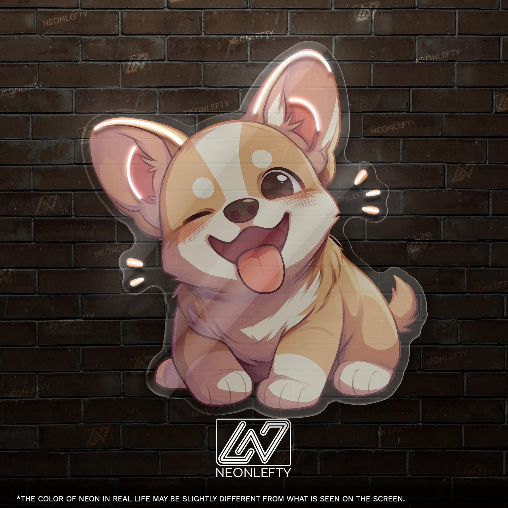 Corgi Neon Sign - Adorable LED wall decor featuring a happy cartoon-style corgi, perfect for pet lovers, kids rooms, vet clinics interiors