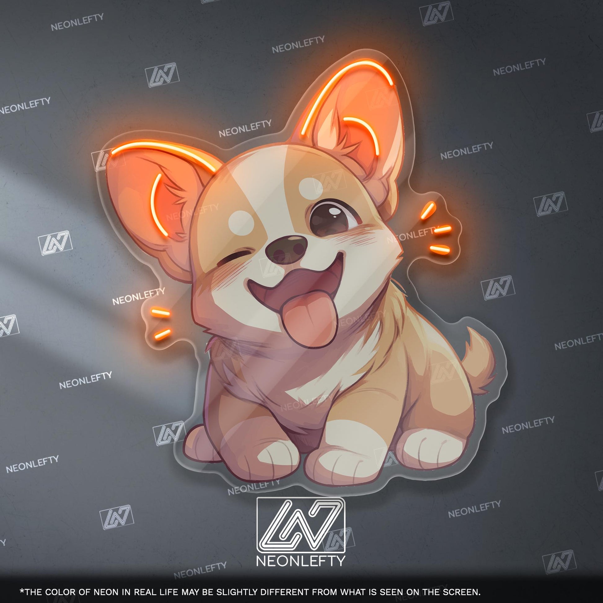 Corgi Neon Sign - Adorable LED wall decor featuring a happy cartoon-style corgi, perfect for pet lovers, kids rooms, vet clinics interiors