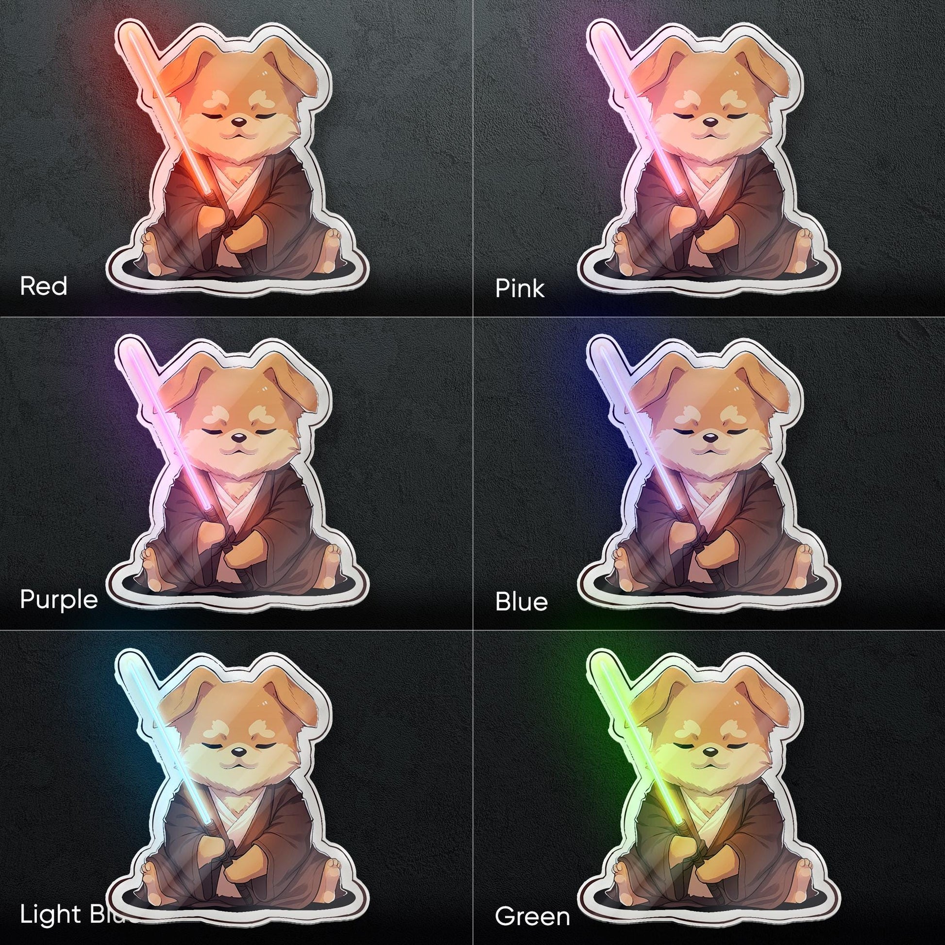 Cute Dog Neon Sign - Fun and unique LED wall decor with a meditating dog holding a lightsaber, perfect for nerdy rooms, gaming setups