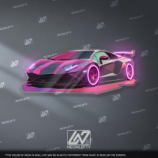 Lamborghini Neon Sign - Sleek LED wall art featuring a stylized supercar, perfect for garages, game rooms, car cafes or automotive showrooms