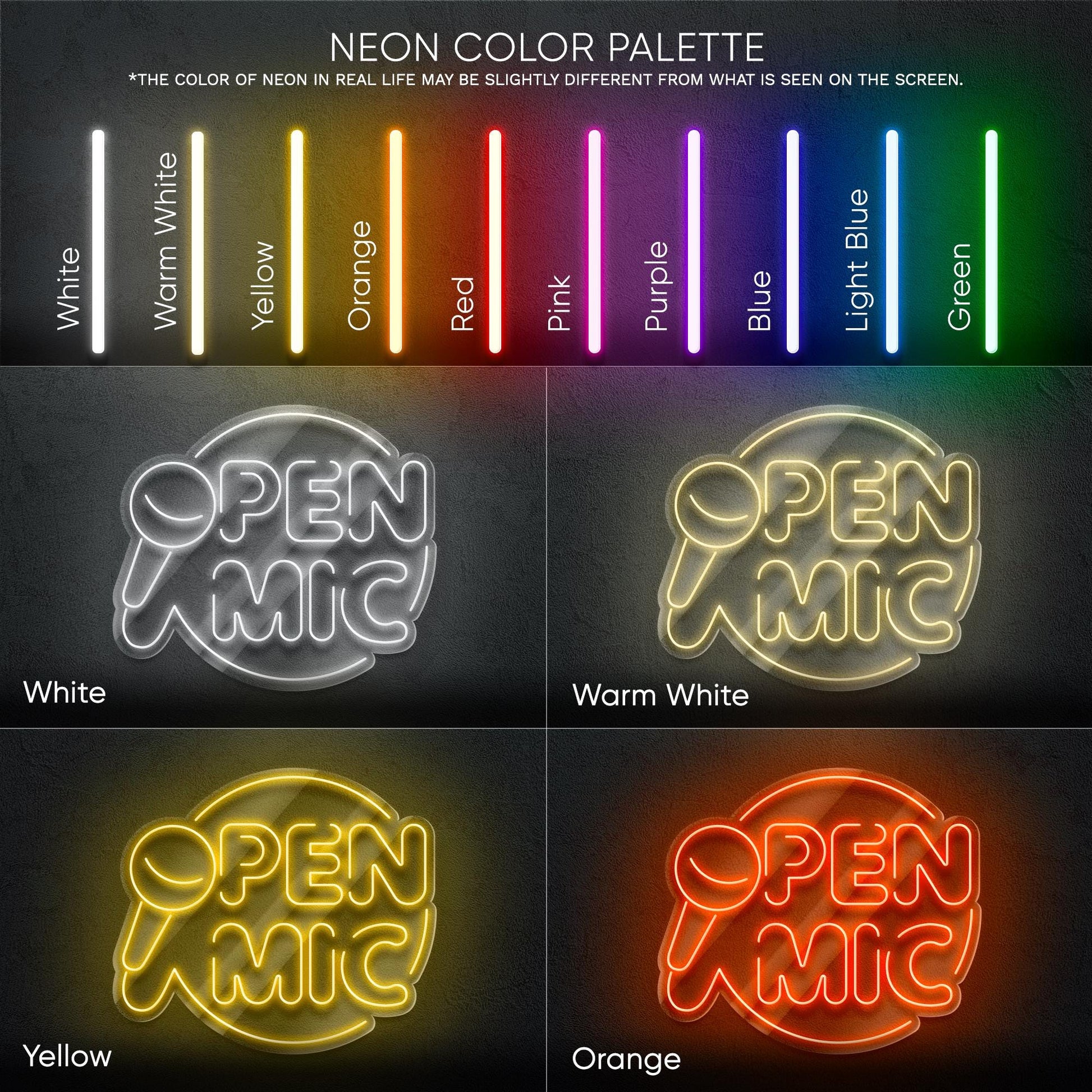 Open Mic Neon Sign - Bold LED wall decor with microphone design, perfect for bars, music venues, home studios, comedy nights or stage areas