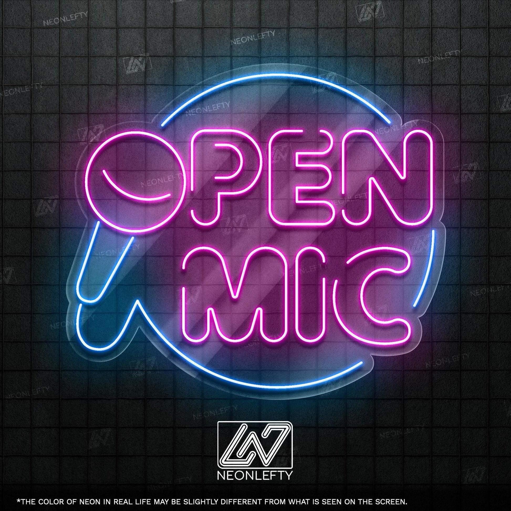 Open Mic Neon Sign - Bold LED wall decor with microphone design, perfect for bars, music venues, home studios, comedy nights or stage areas