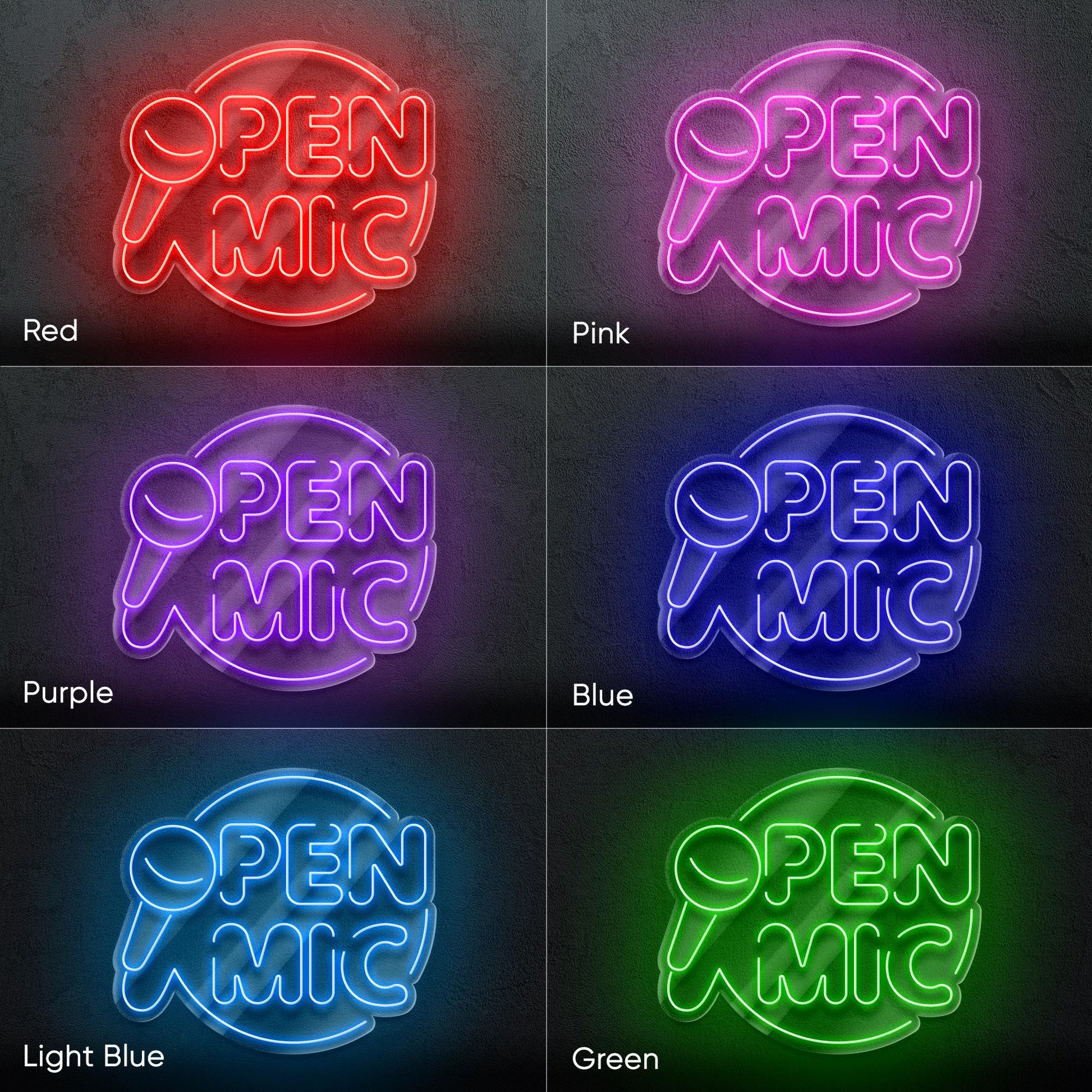 Open Mic Neon Sign - Bold LED wall decor with microphone design, perfect for bars, music venues, home studios, comedy nights or stage areas