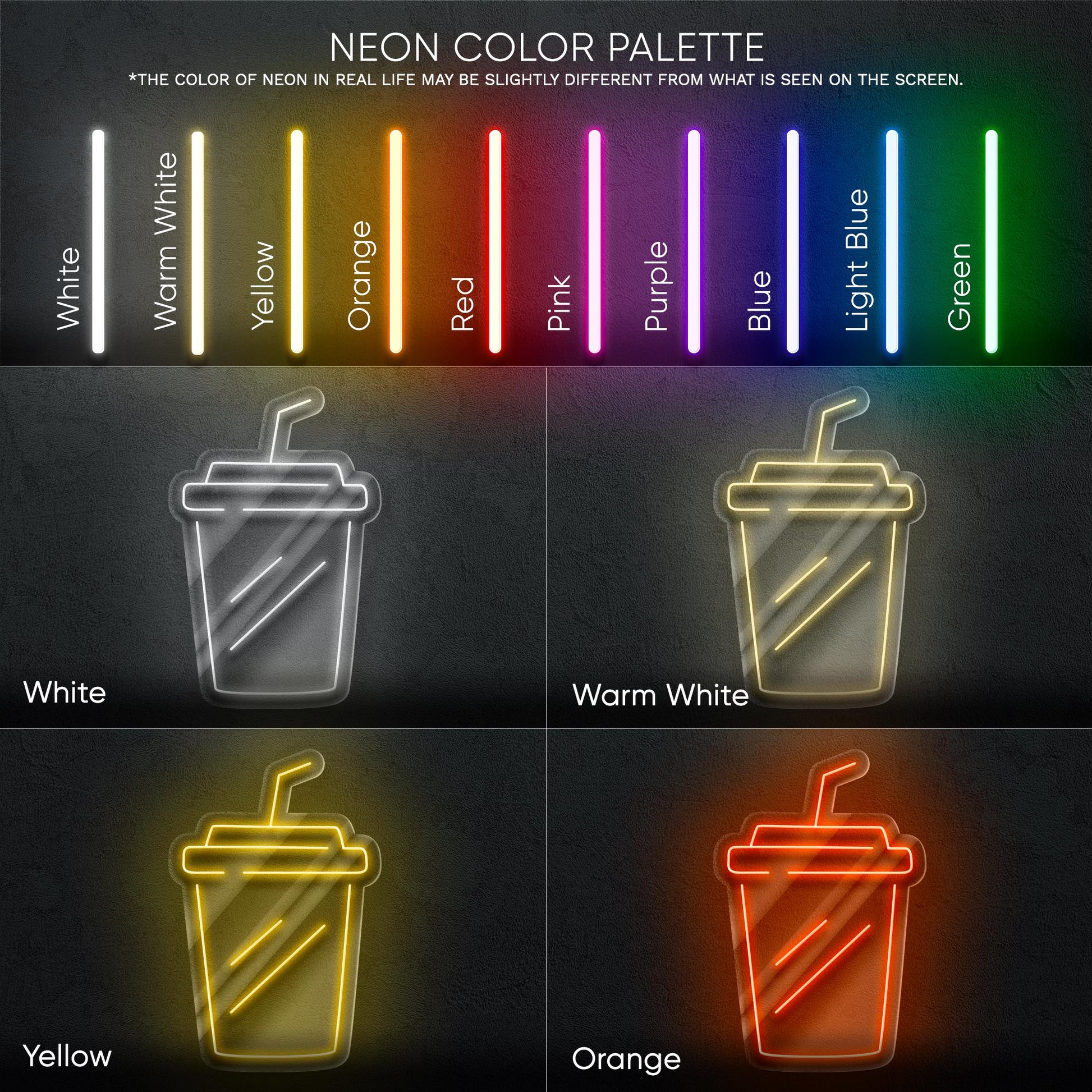 Coffee Cup Neon Sign - Minimal LED art shaped like a takeaway cup with straw, perfect for cafes, kitchens, offices or modern coffee corners