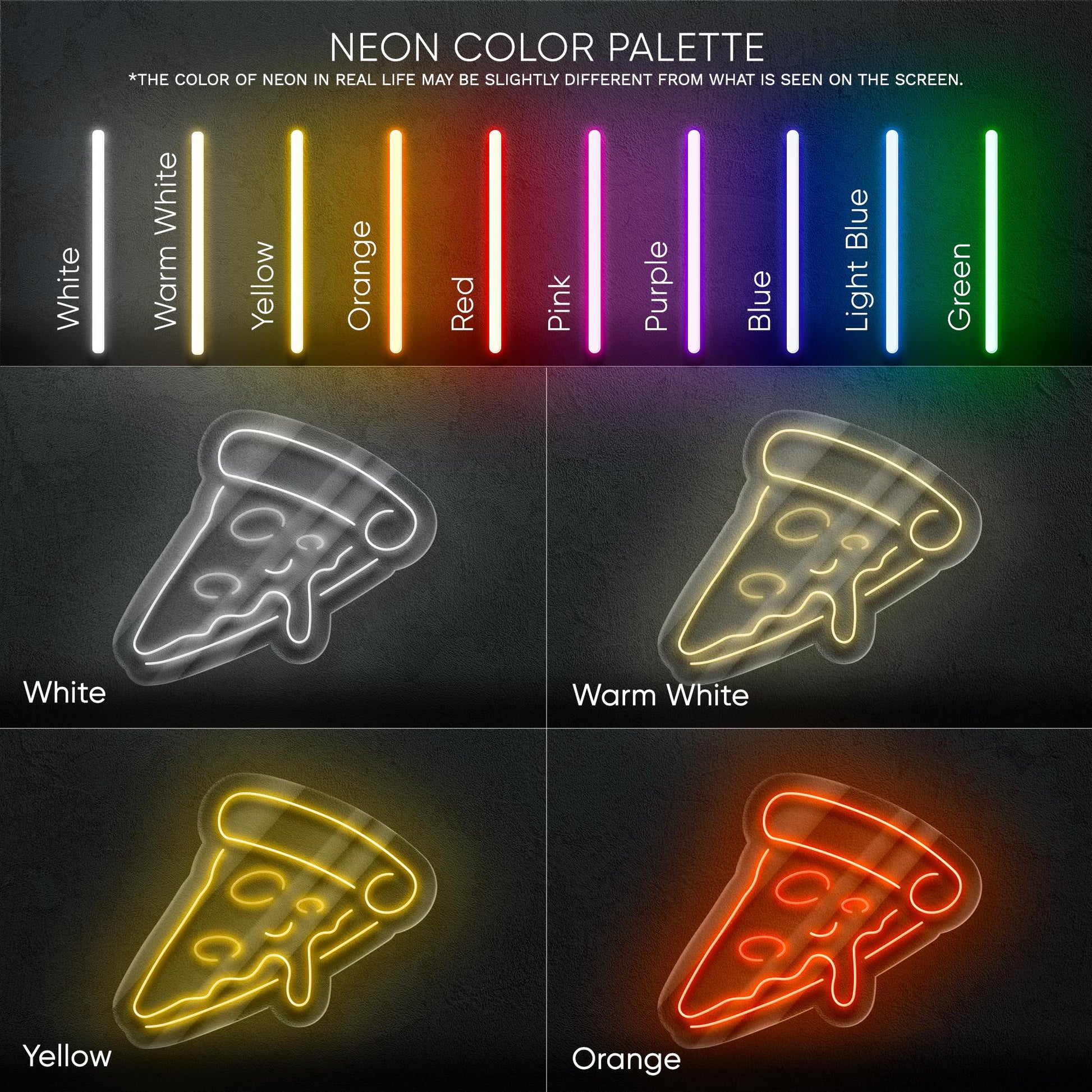 Pizza Slice Neon Sign - Fun and tasty-looking LED wall art shaped like a dripping slice, perfect for pizzerias, kitchens, cafes or fast food