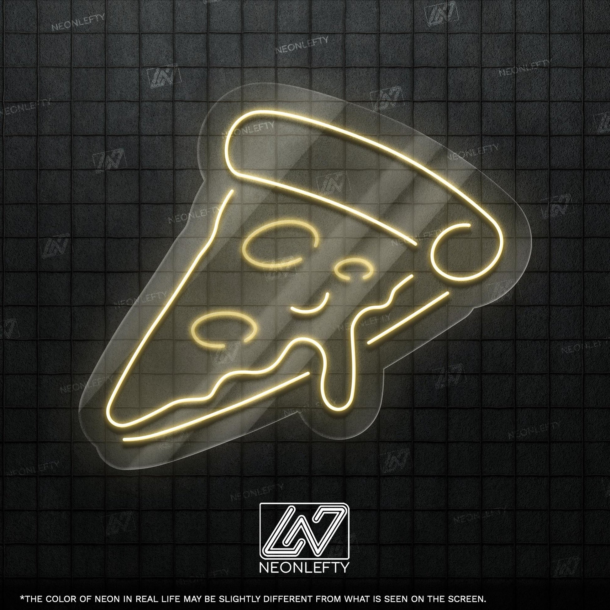 Pizza Slice Neon Sign - Fun and tasty-looking LED wall art shaped like a dripping slice, perfect for pizzerias, kitchens, cafes or fast food