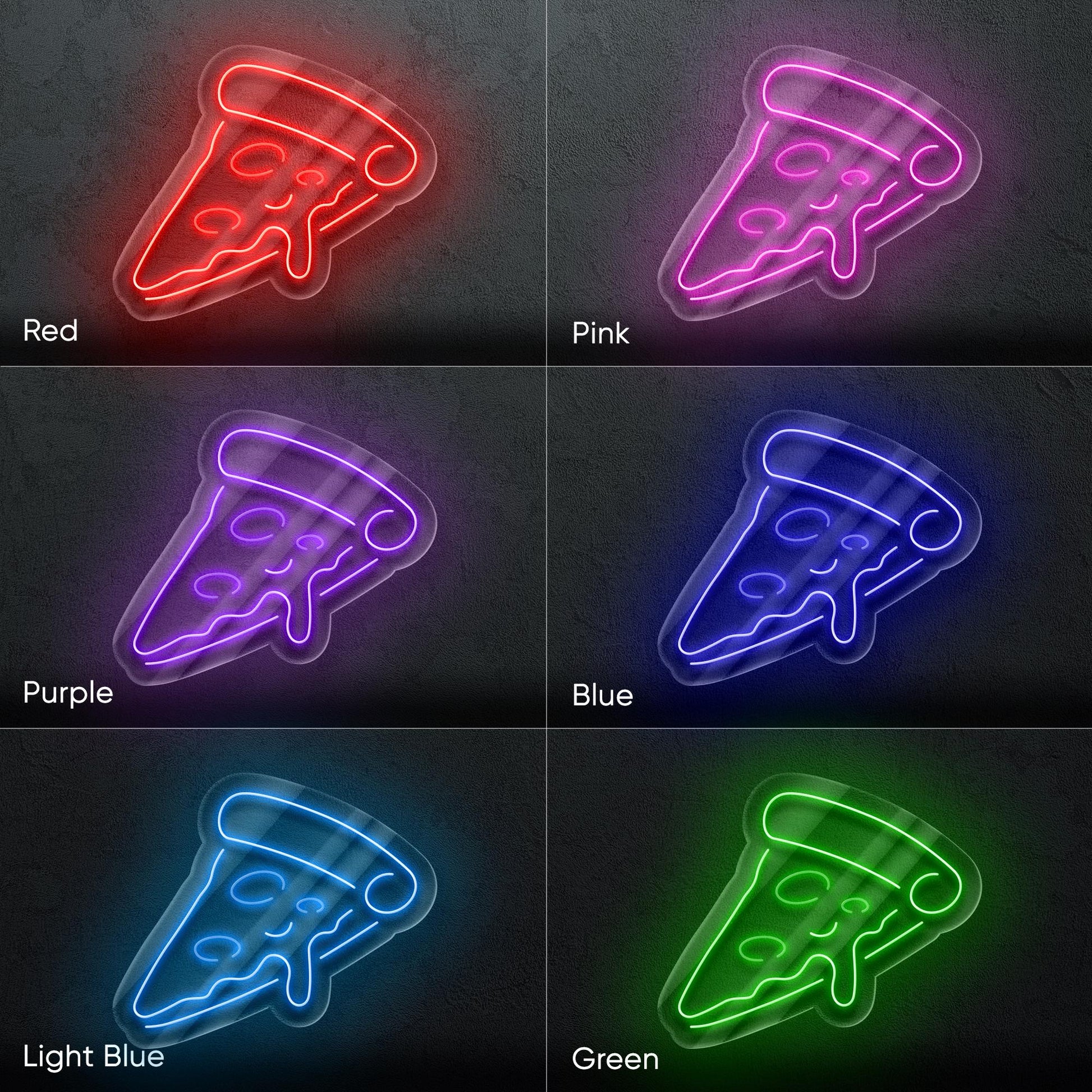 Pizza Slice Neon Sign - Fun and tasty-looking LED wall art shaped like a dripping slice, perfect for pizzerias, kitchens, cafes or fast food