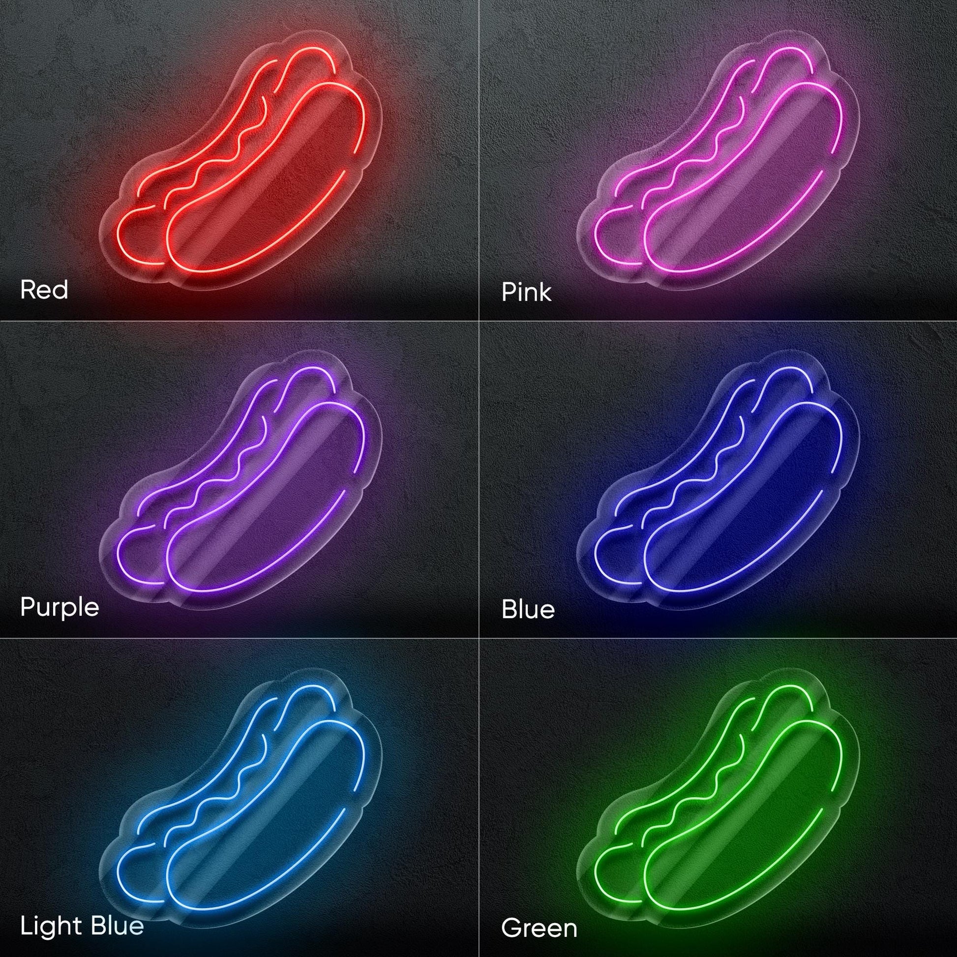 Hotdog Neon Sign - Fun and bold LED decor in the shape of a classic hotdog, perfect for diners, cafes, food trucks, kitchens, snack corners